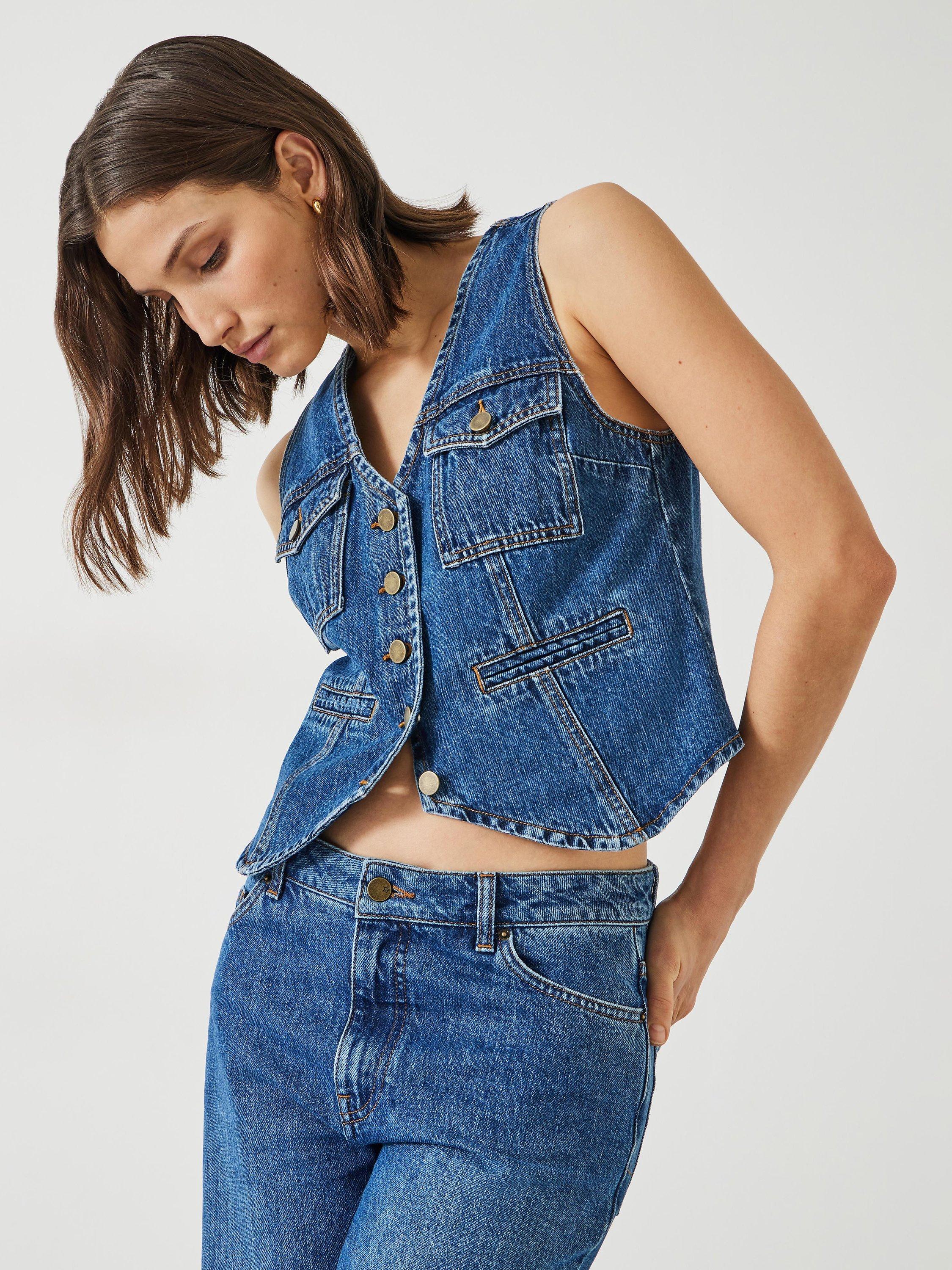 HUSH Sarina Denim Waistcoat, Mid Authentic Wash