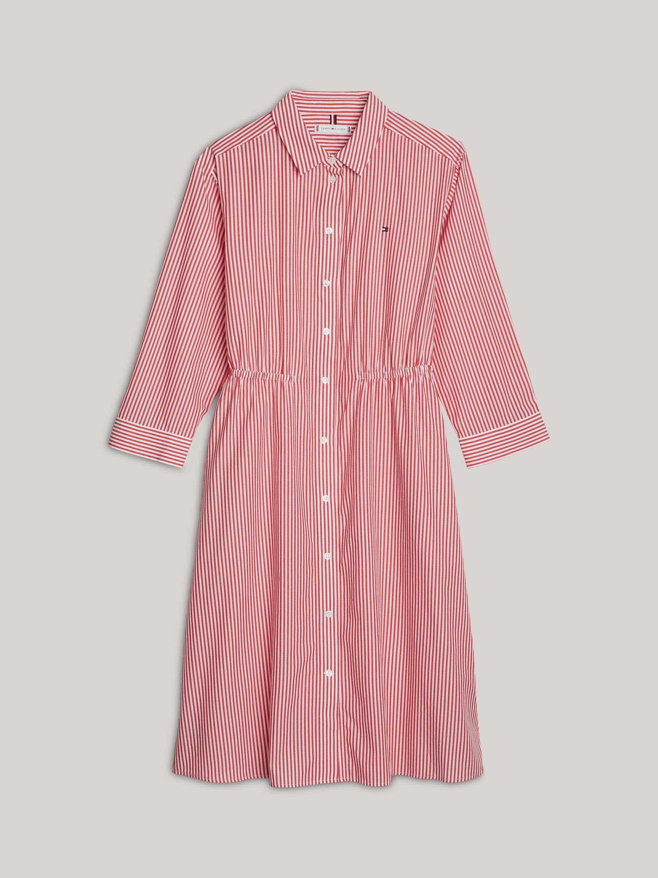 Tommy Hilfiger Adaptive Striped Cotton Shirt Dress, Red/White
