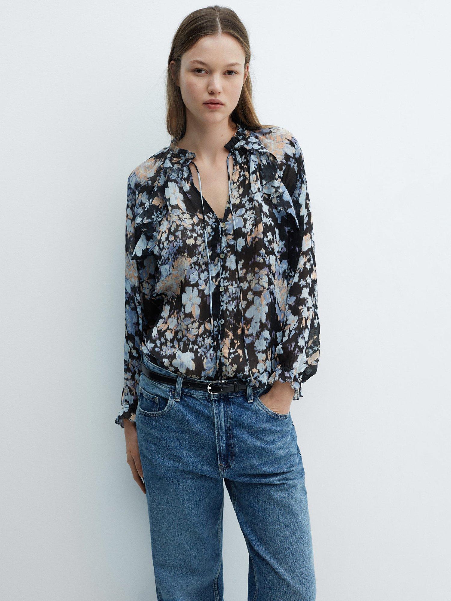 Mango Cordoba Flowy Flower Blouse, Multi