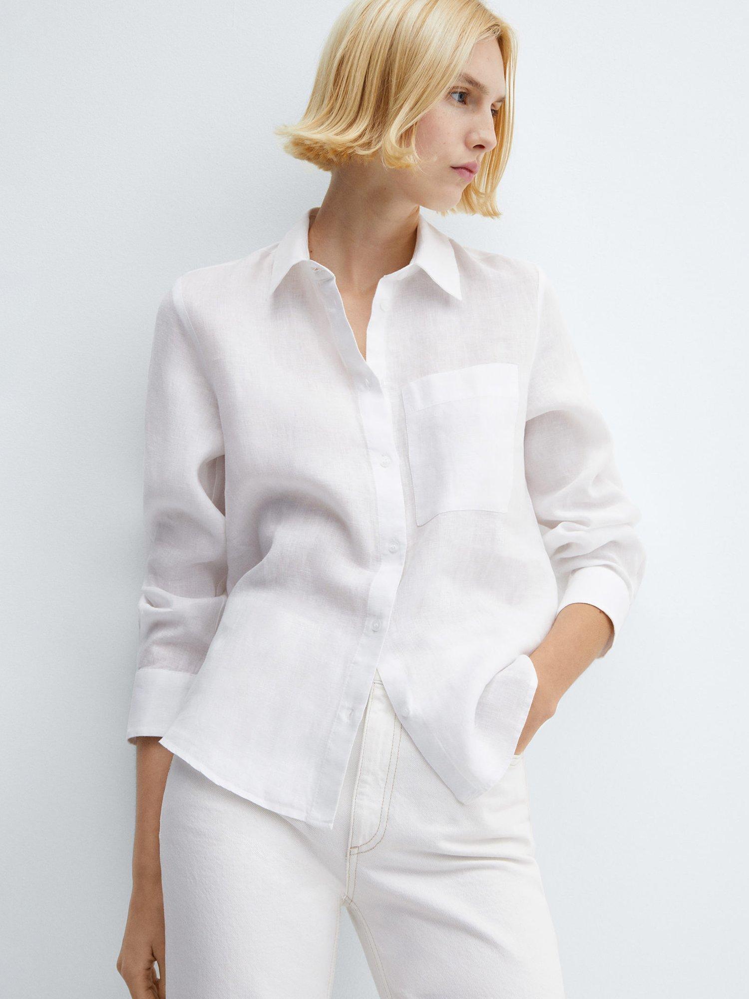 Mango Lino Linen Shirt, Natural White