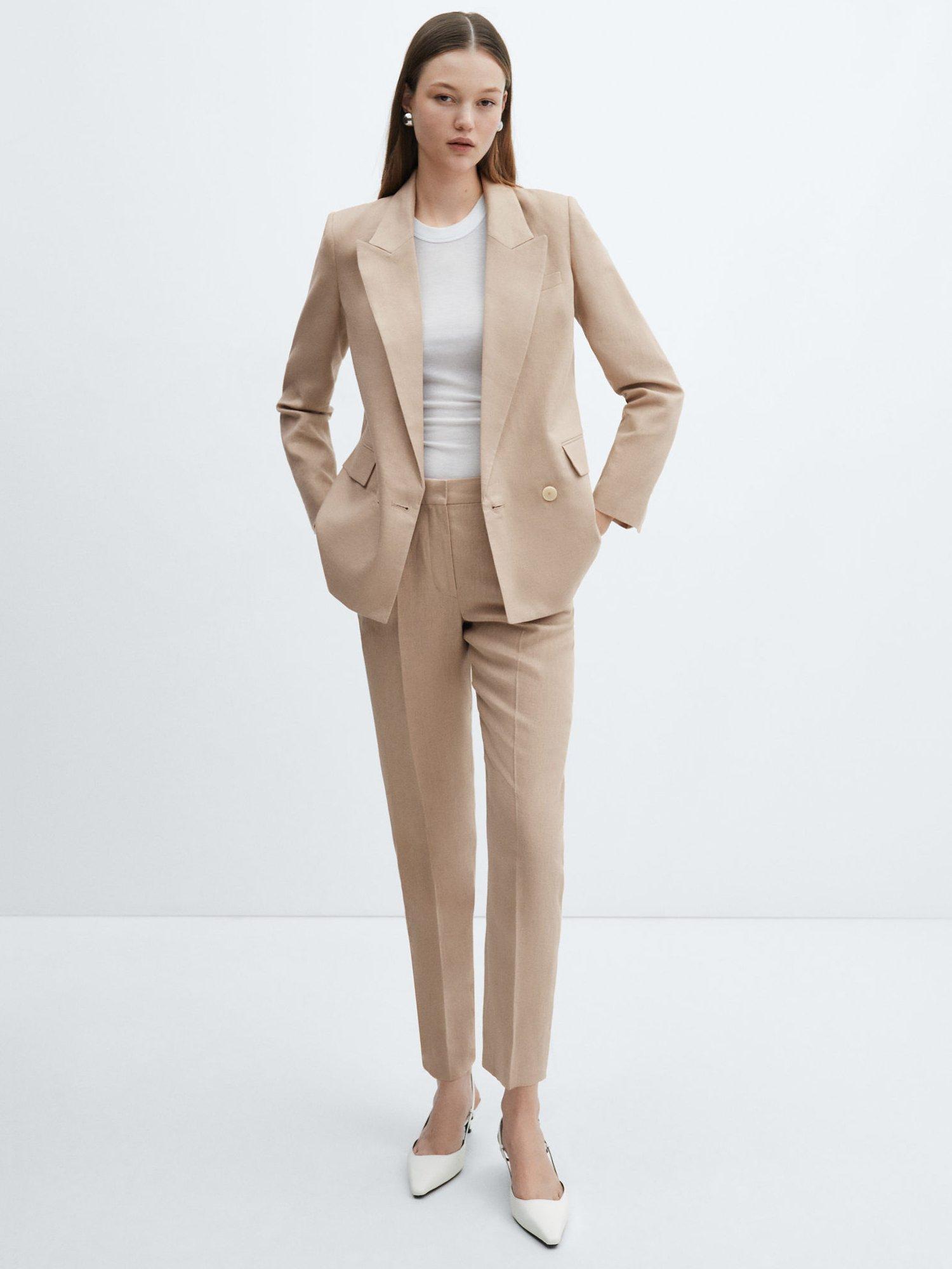 Mango Tempoli Linen Blend Blazer, Pastel Grey, S