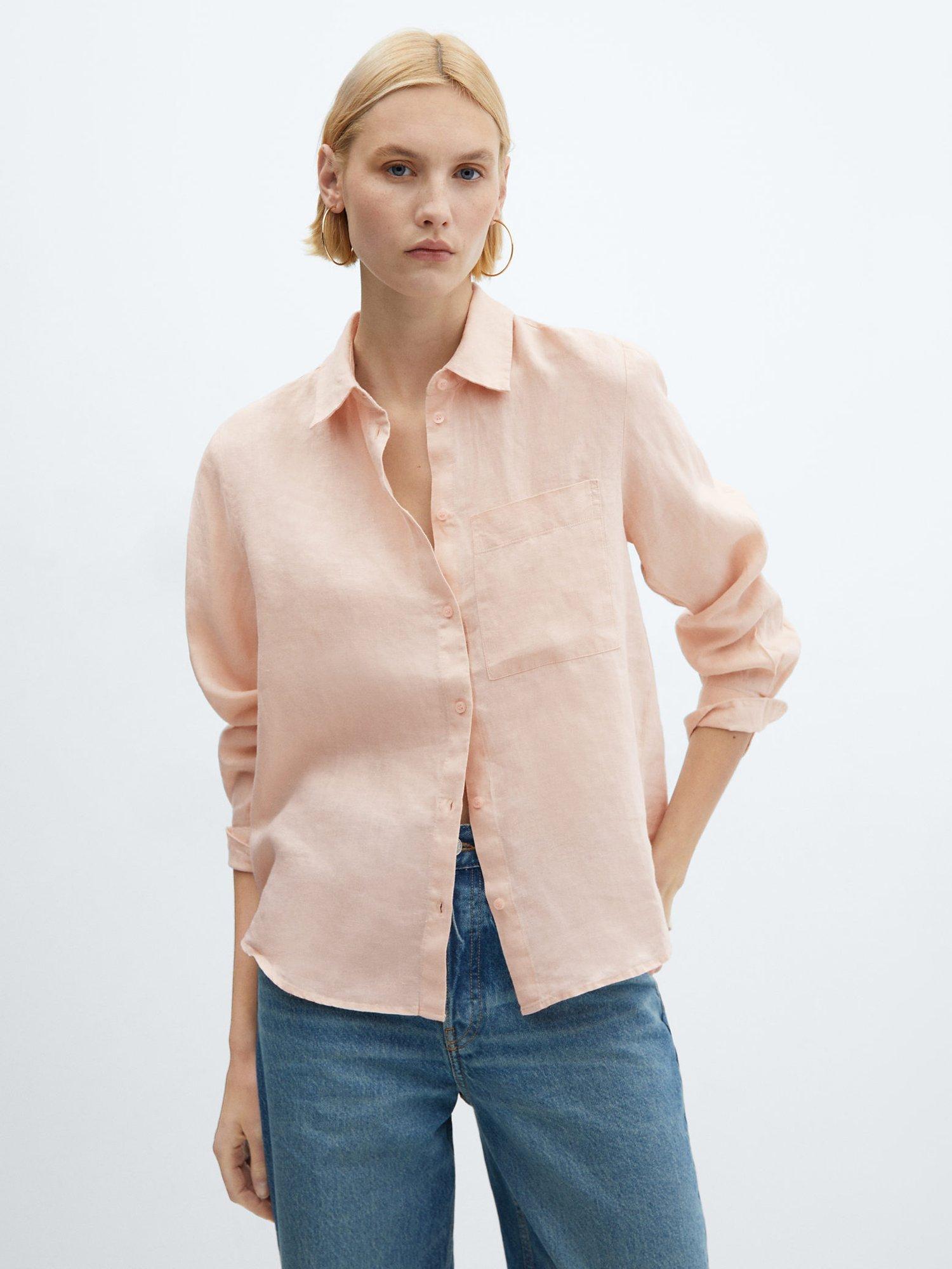 Mango Lino Linen Shirt, Pastel Pink