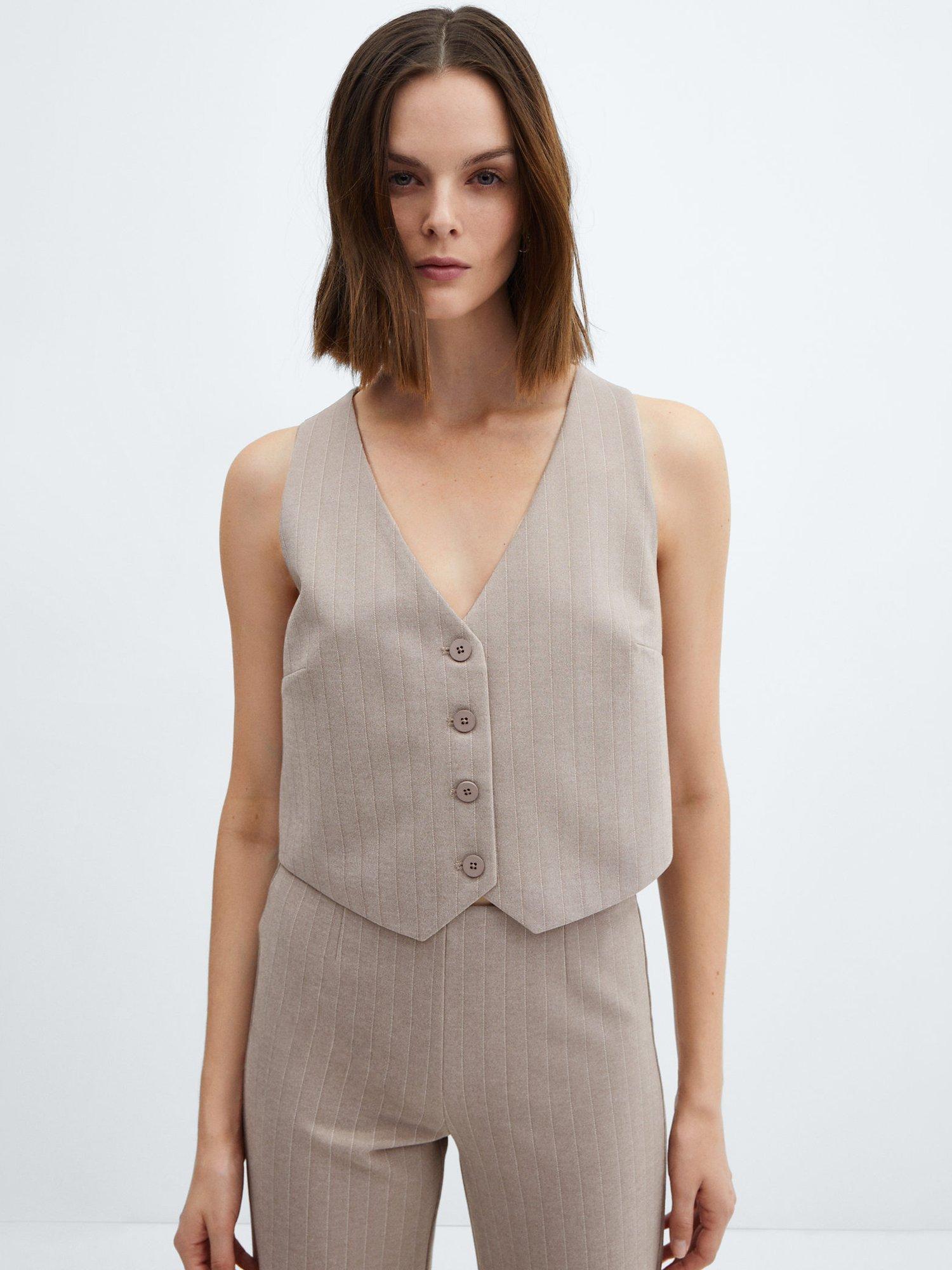 Mango Avayar Pinstripe Suit Waistcoat, Medium Brown