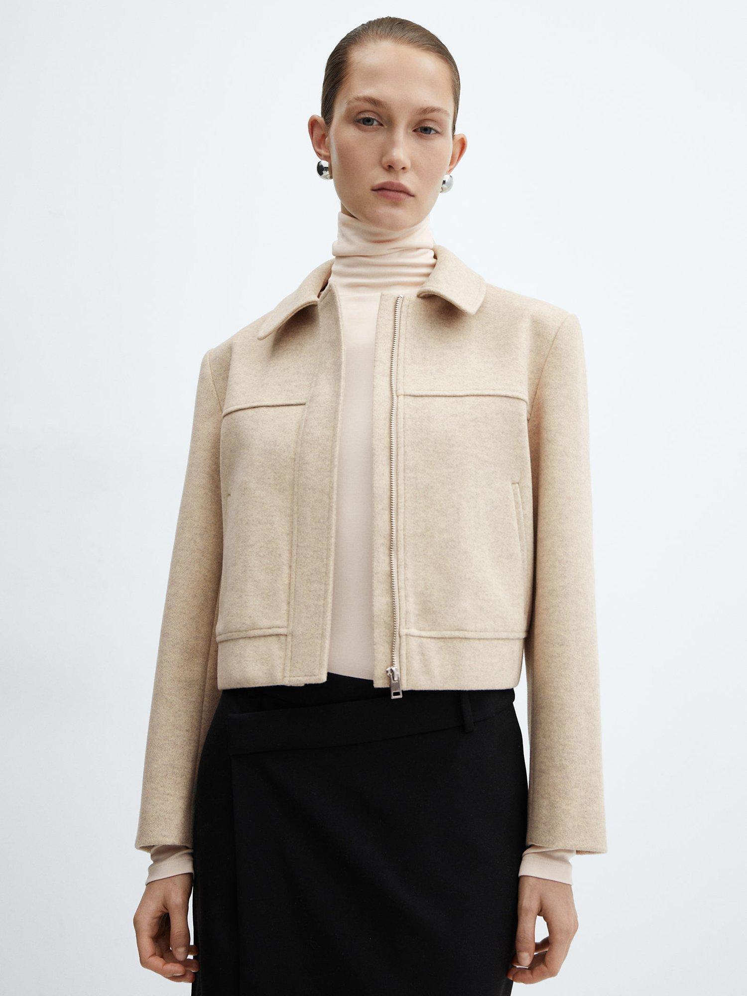 Mango Fumy Seam Detail Short Jacket, Beige