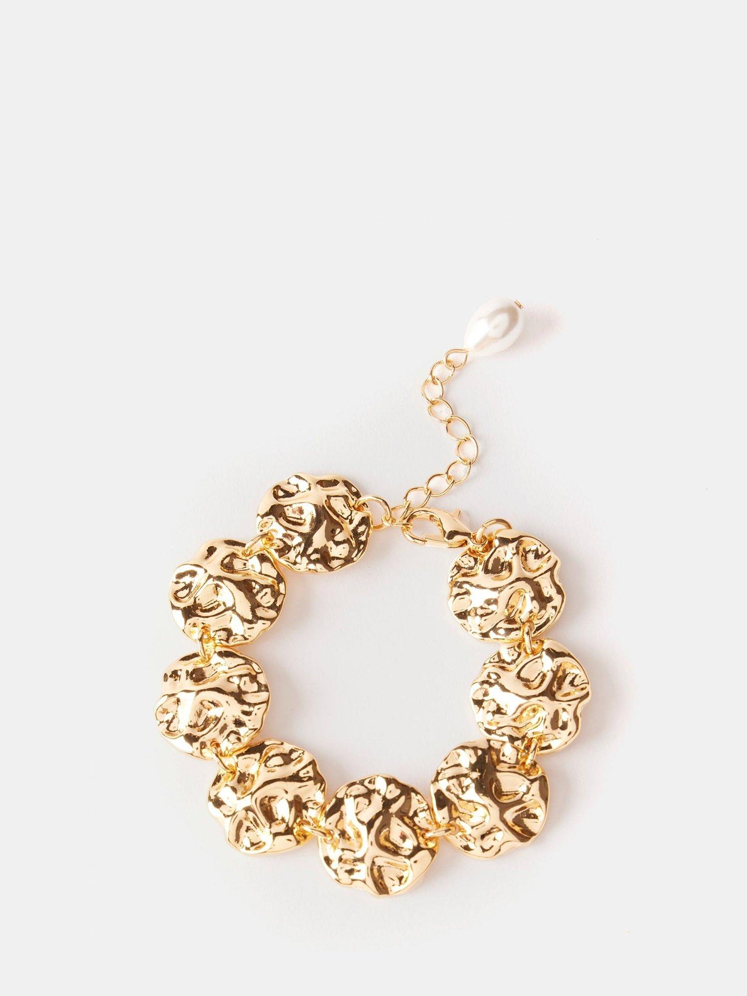 Product image 1 of 3, which shows Mint Velvet Hammered Disc Bracelet, Gold, One Size