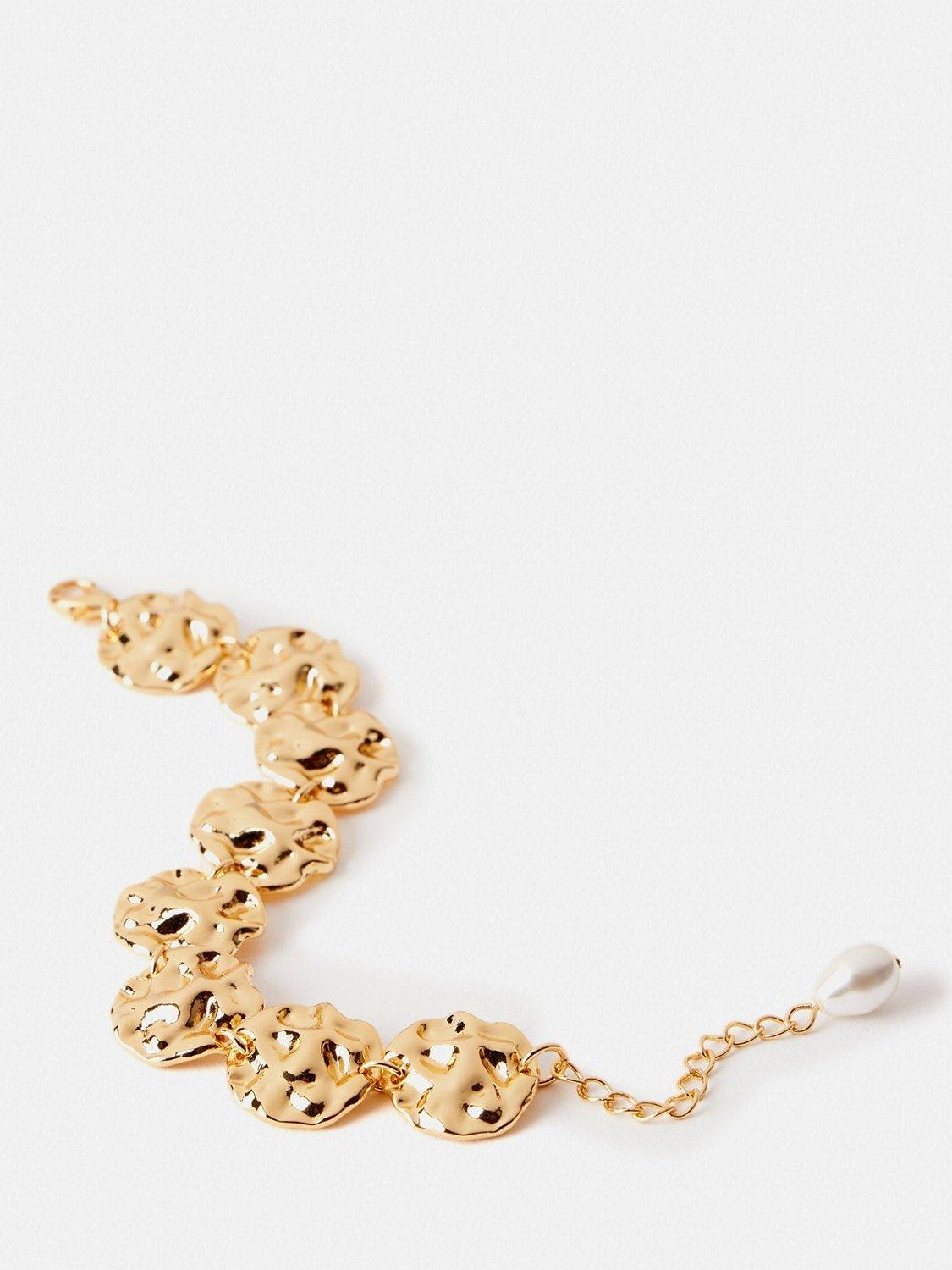 Product image 2 of 3, which shows Mint Velvet Hammered Disc Bracelet, Gold, One Size