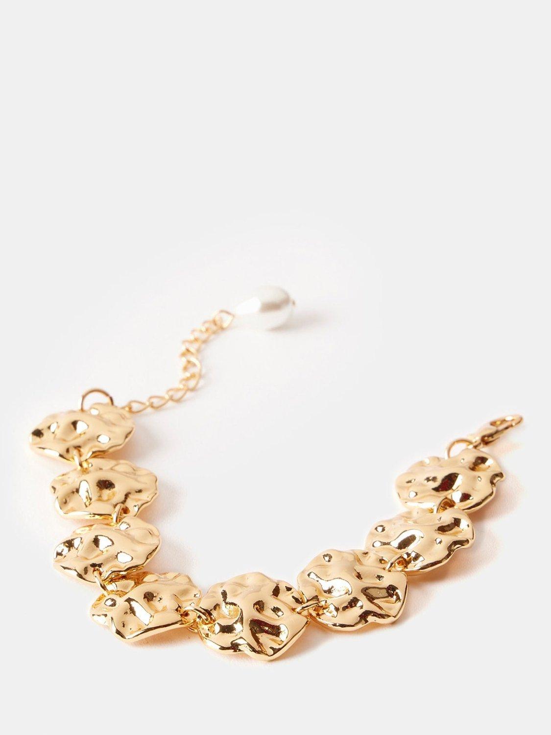 Product image 3 of 3, which shows Mint Velvet Hammered Disc Bracelet, Gold, One Size