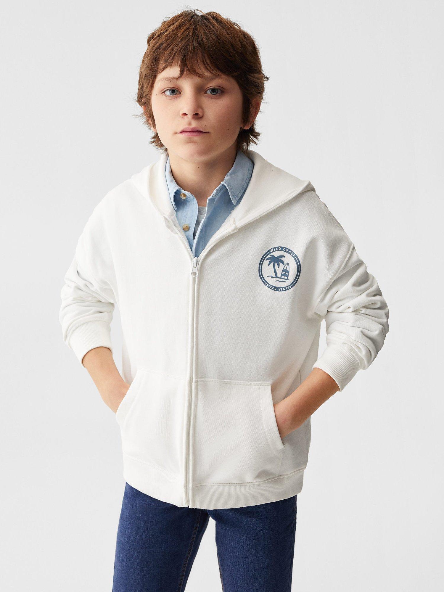 Mango Kids' Wild Coast Zip Through Hoodie, Natural White