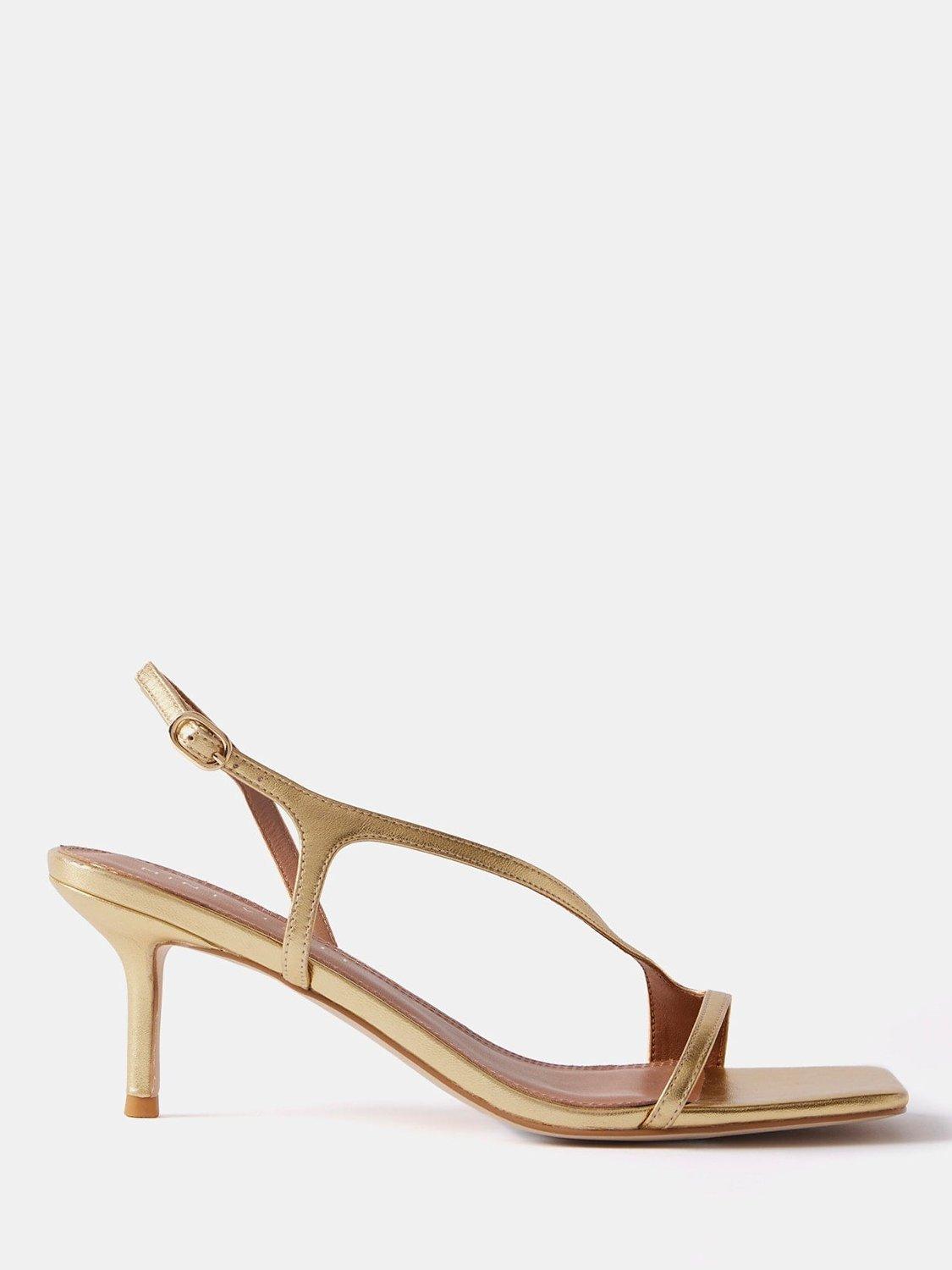 Product image 1 of 4, which shows Mint Velvet Leather Minimalist Kitten Heels, Gold, 3