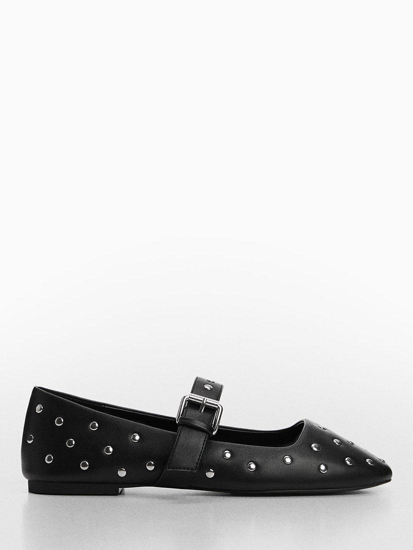 Mango Neli Studded Ballet Pumps, Black