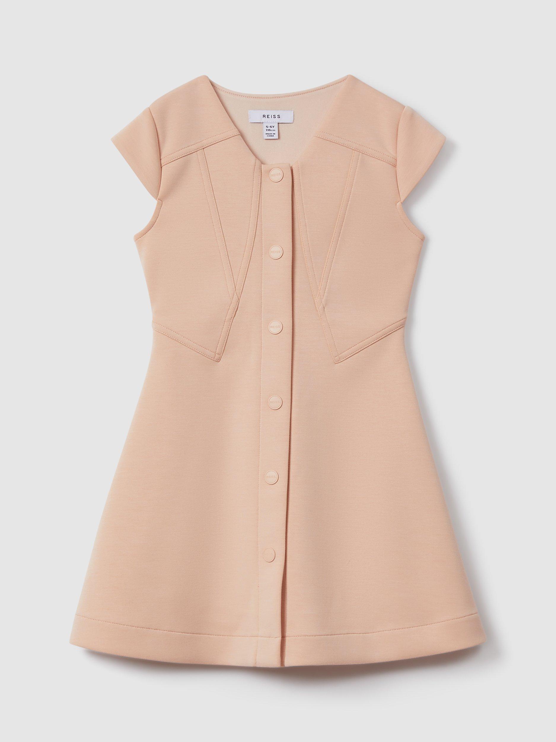 Reiss Kids' Clover Button Down Scuba Dress, Pink