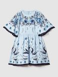 Reiss Kids' Ania Floral Placement Print Dress, Blue