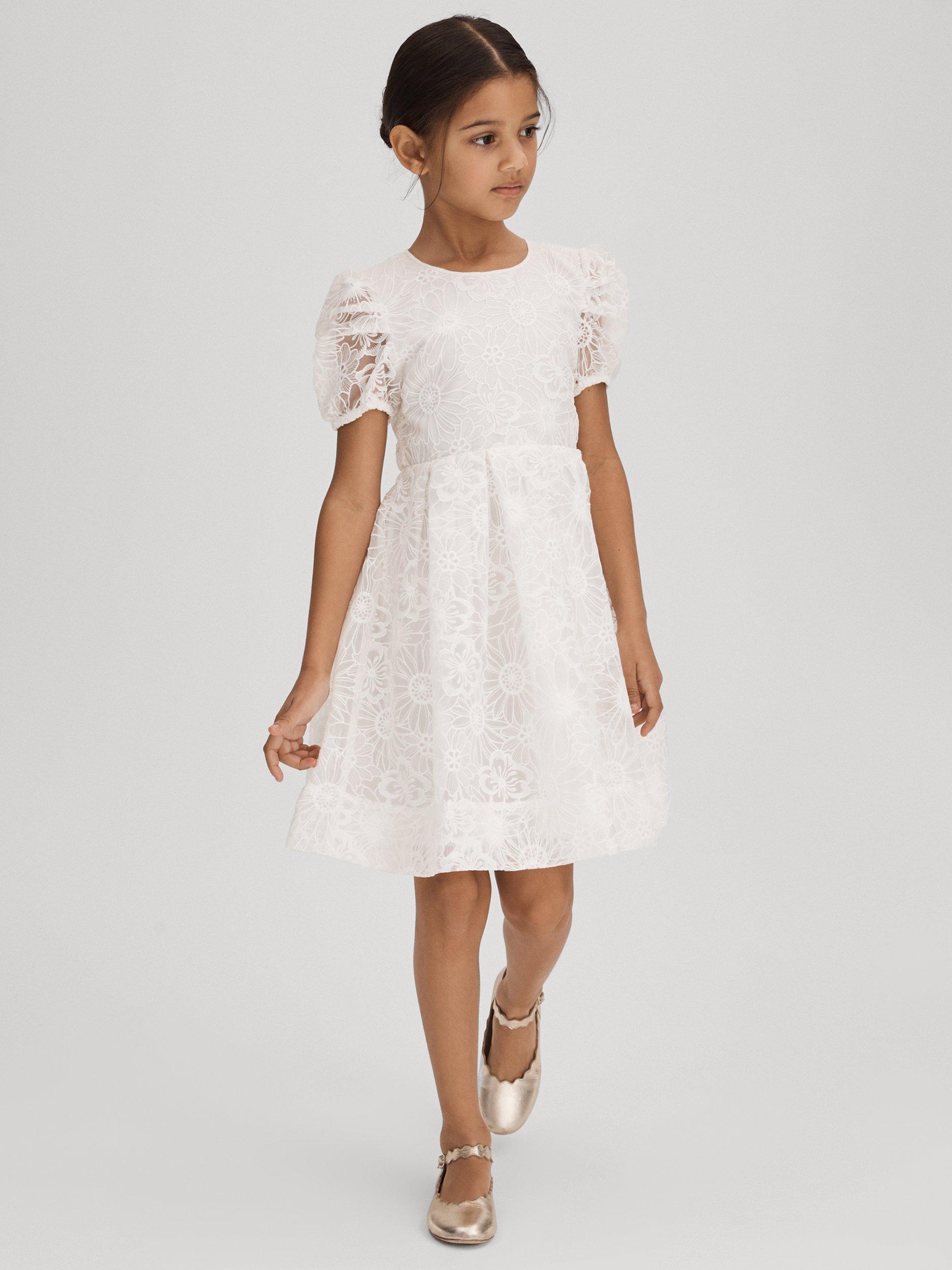 Reiss Kids' Emelie Floral Lace Occassion Dress, Ivory