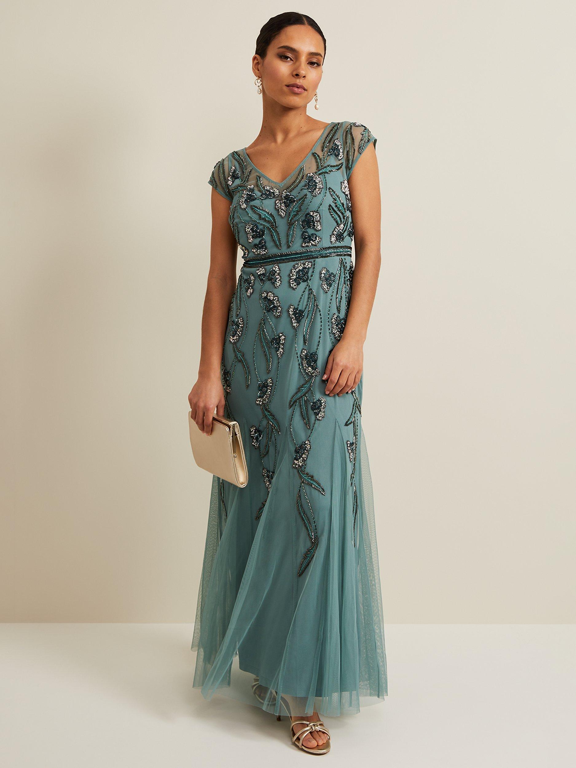 Phase Eight Petite Evonne Embellished Tulle Maxi Dress Light Green