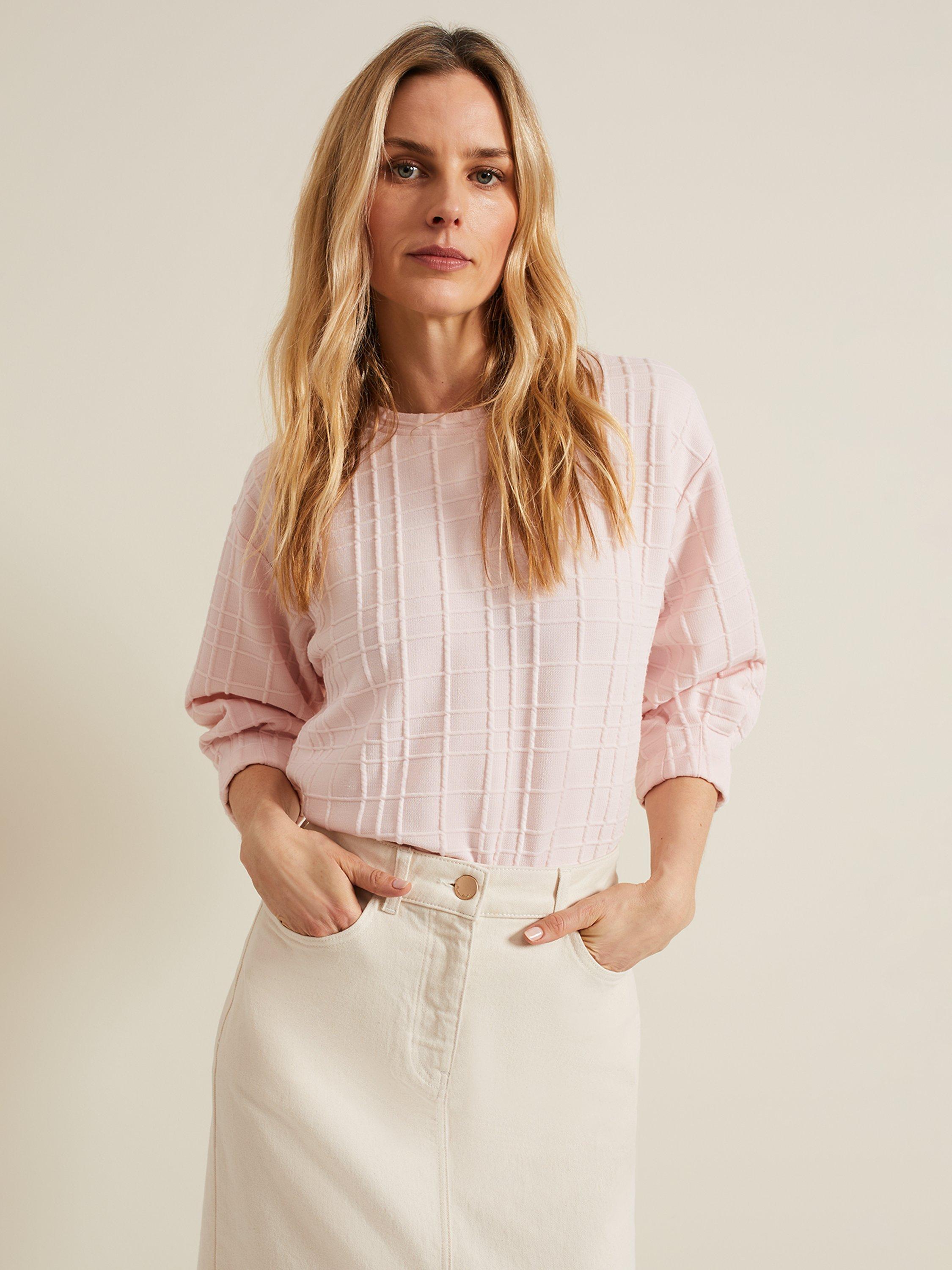Phase Eight Tracy Check Textured Top, Pink