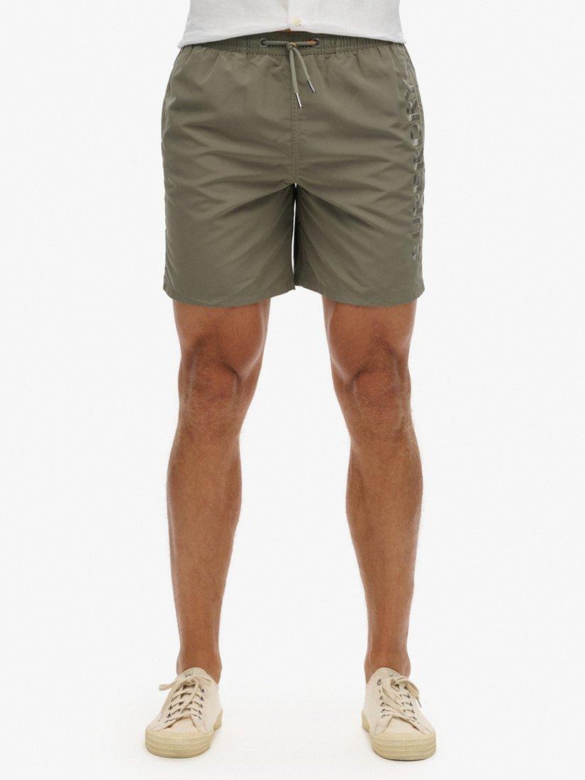 Superdry Premium Embroidered 17" Swim Shorts, Light Khaki Green, S