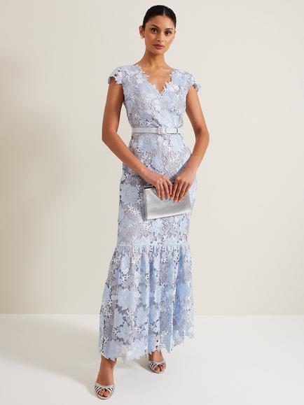 Phase Eight Collection 8 Blanche Embroidery Maxi Dress, Blue/Multi, Blue/Multi