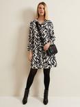 Phase Eight Ruby Abstract Print Tunic Dress, Black/Cream