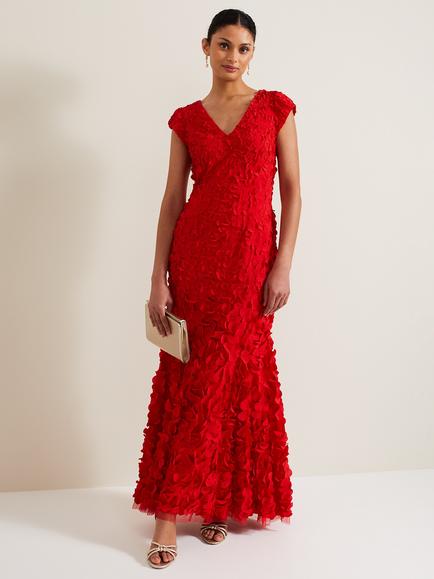 Phase Eight Charlene Ruffle Maxi Dress, Red, Red