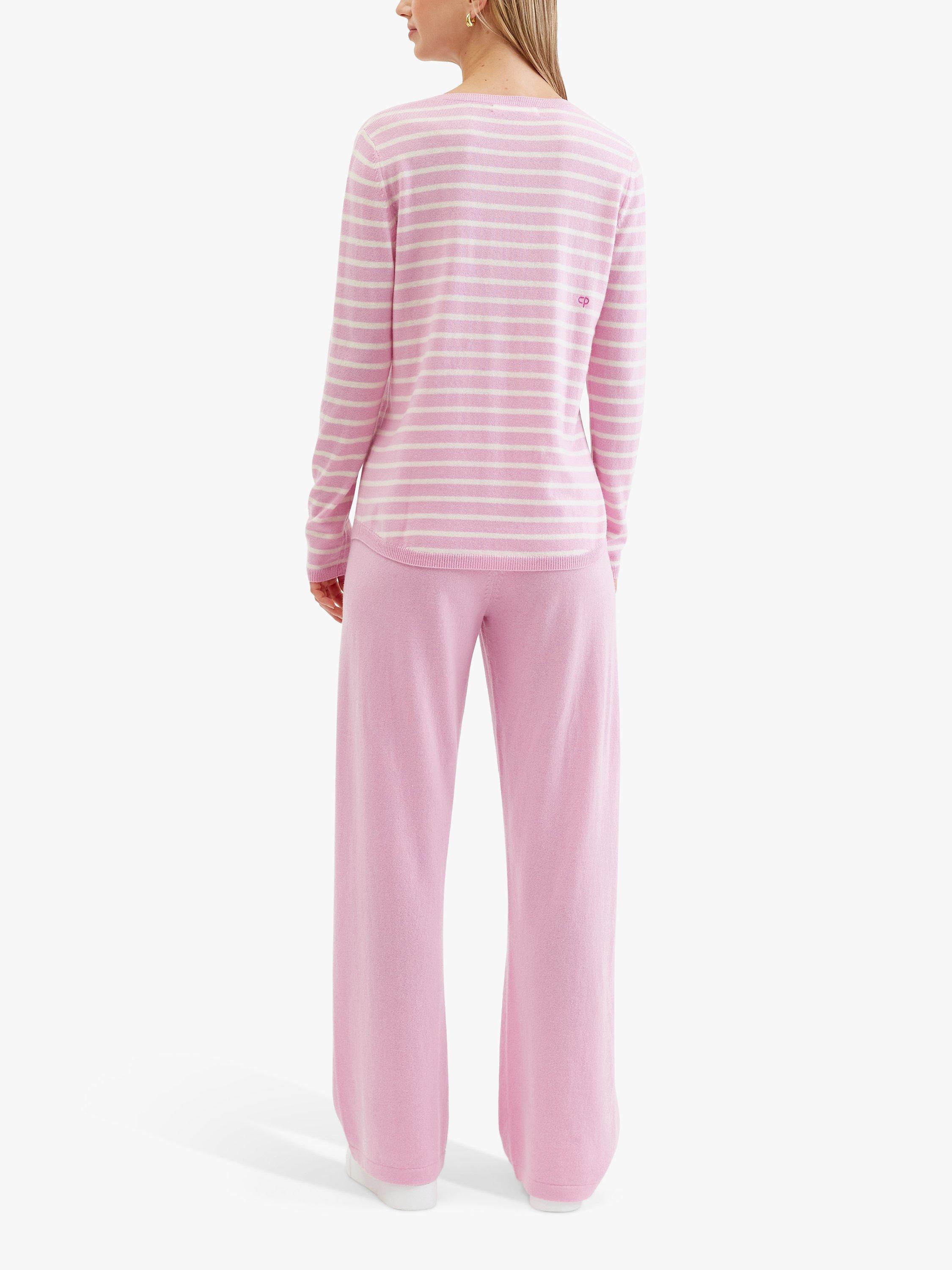 Product image 2 of 3, which shows Chinti & Parker Breton Heart Wool Cashmere Blend Jumper, Pink Lemonade/Cream, XS