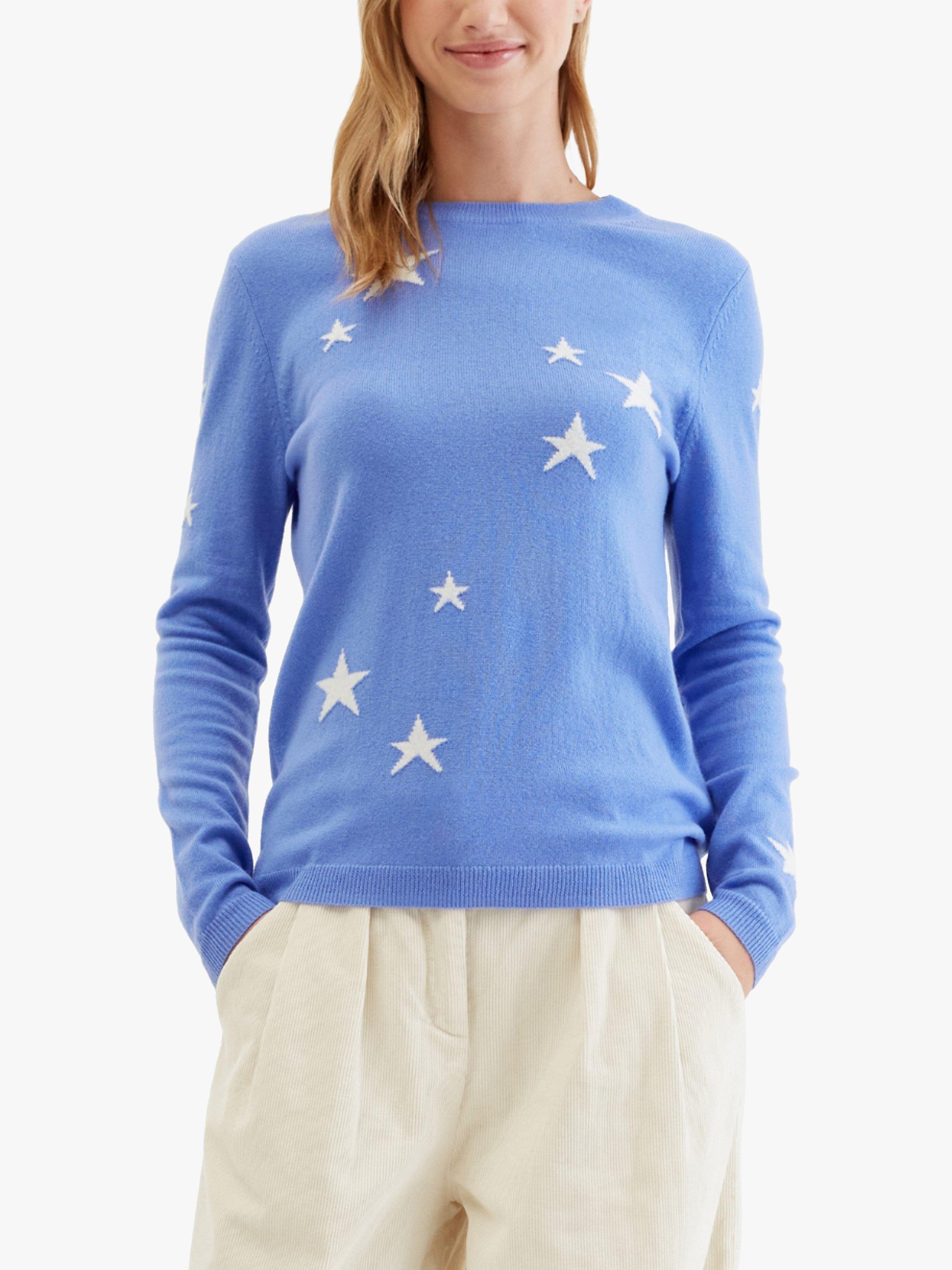Product image 1 of 3, which shows Chinti & Parker Wool Cashmere Blend Star Jumper, Powder Blue/Cream, XS