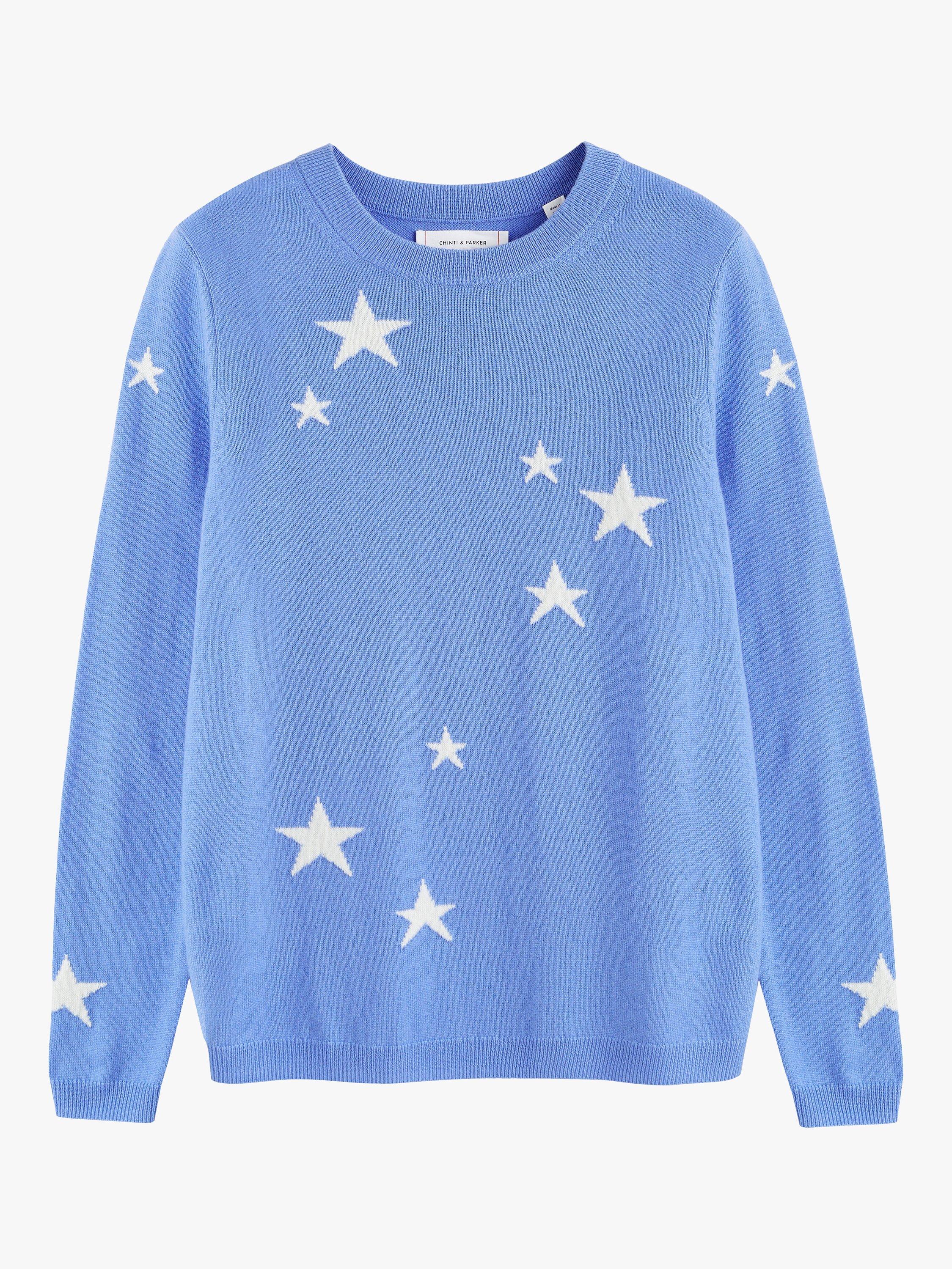 Product image 3 of 3, which shows Chinti & Parker Wool Cashmere Blend Star Jumper, Powder Blue/Cream, XS