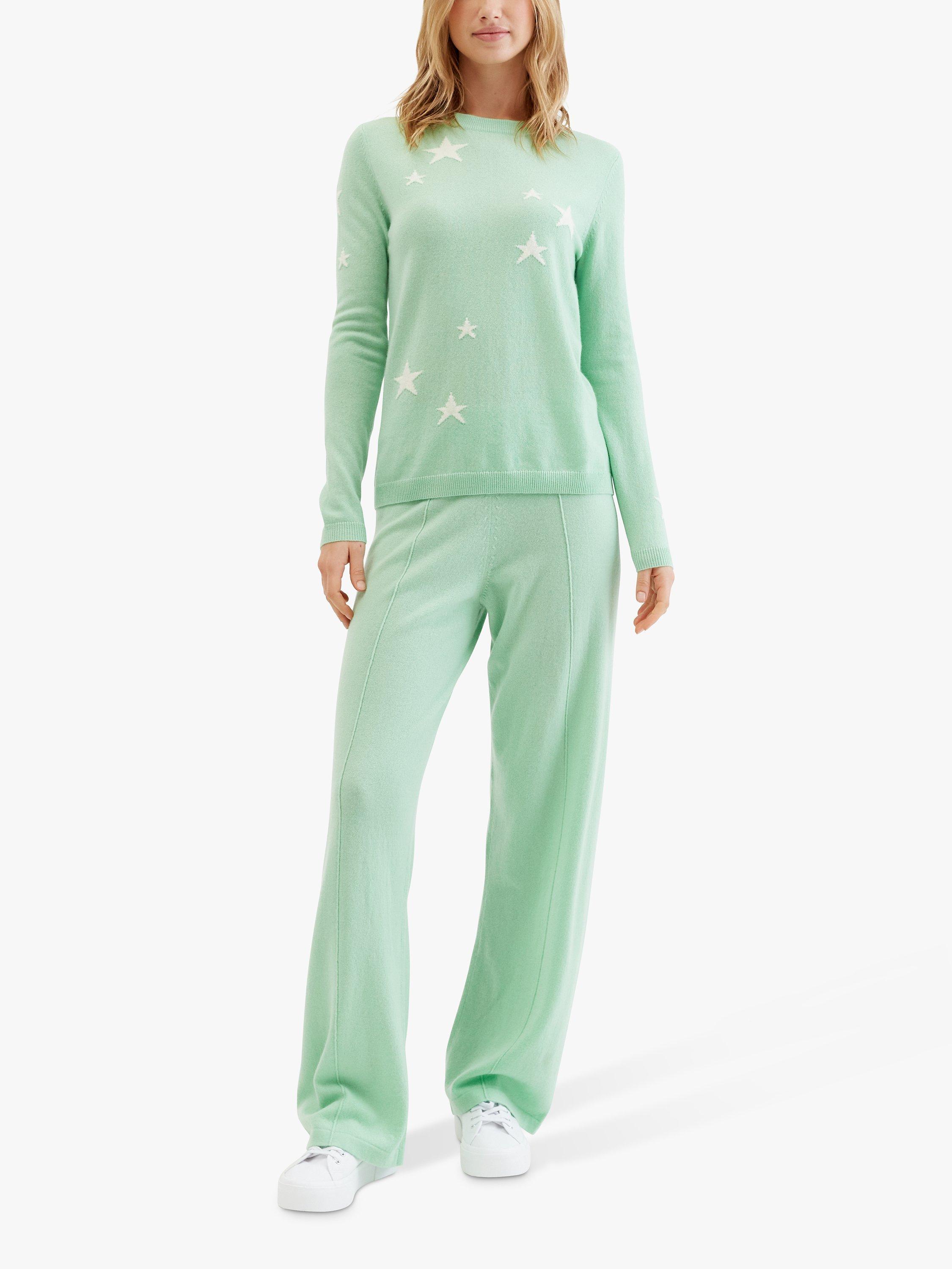 Product image 3 of 4, which shows Chinti & Parker Wool Cashmere Blend Star Jumper, Mint/Cream, XS