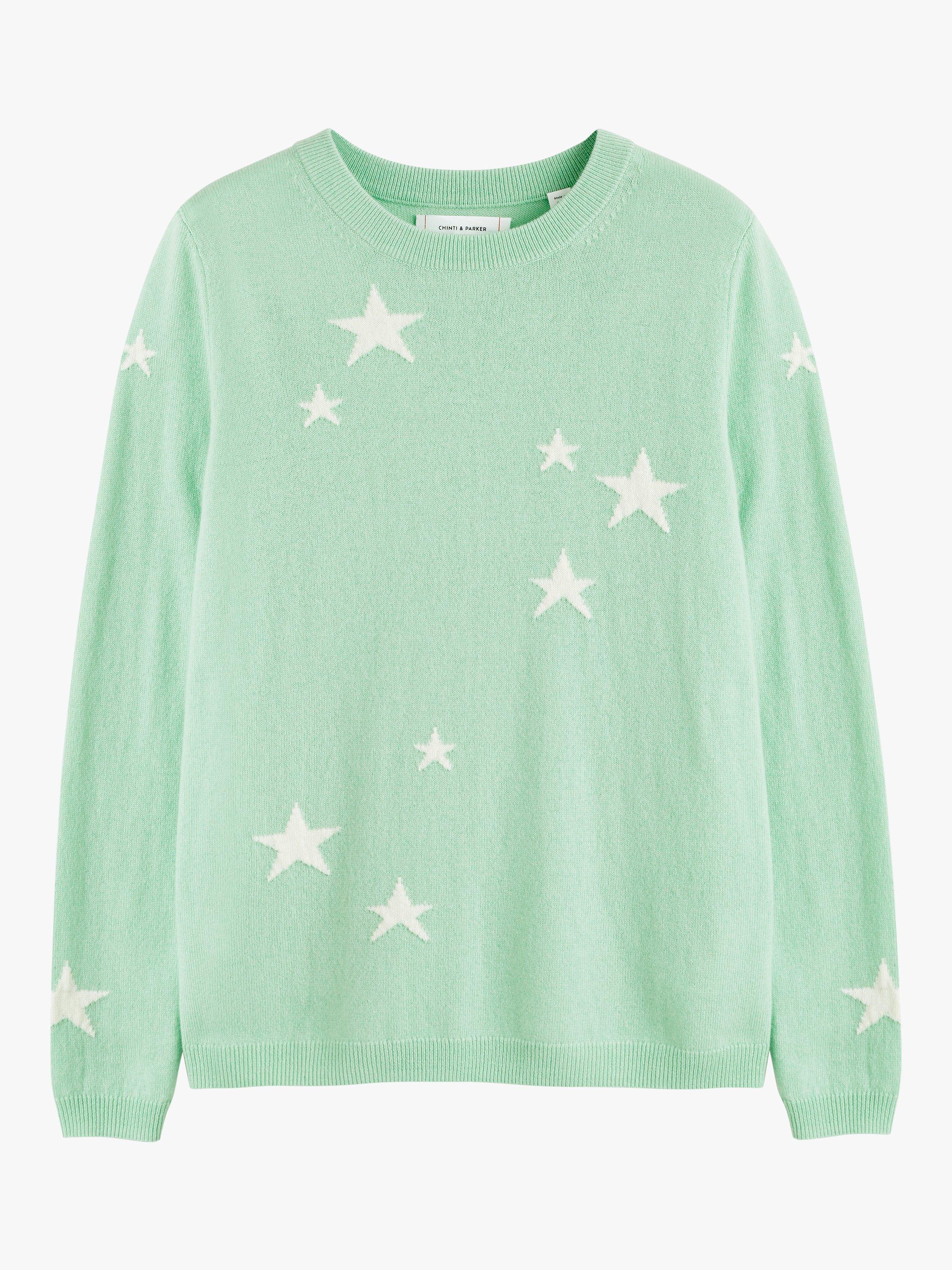 Product image 4 of 4, which shows Chinti & Parker Wool Cashmere Blend Star Jumper, Mint/Cream, XS