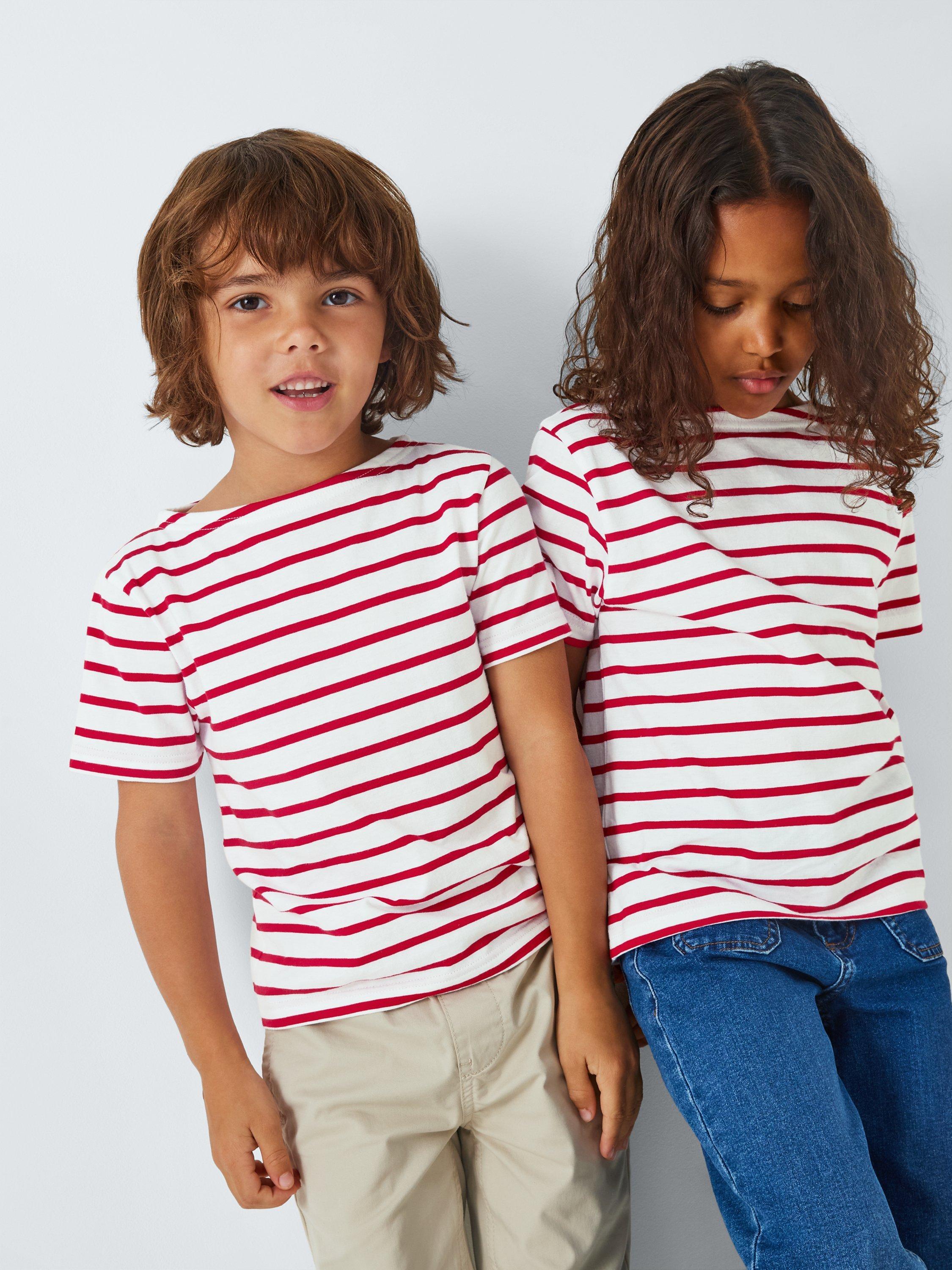 Product image 1 of 9, which shows Armor Lux Kids' Short Sleeve Stripe T-Shirt, Red, 4 years