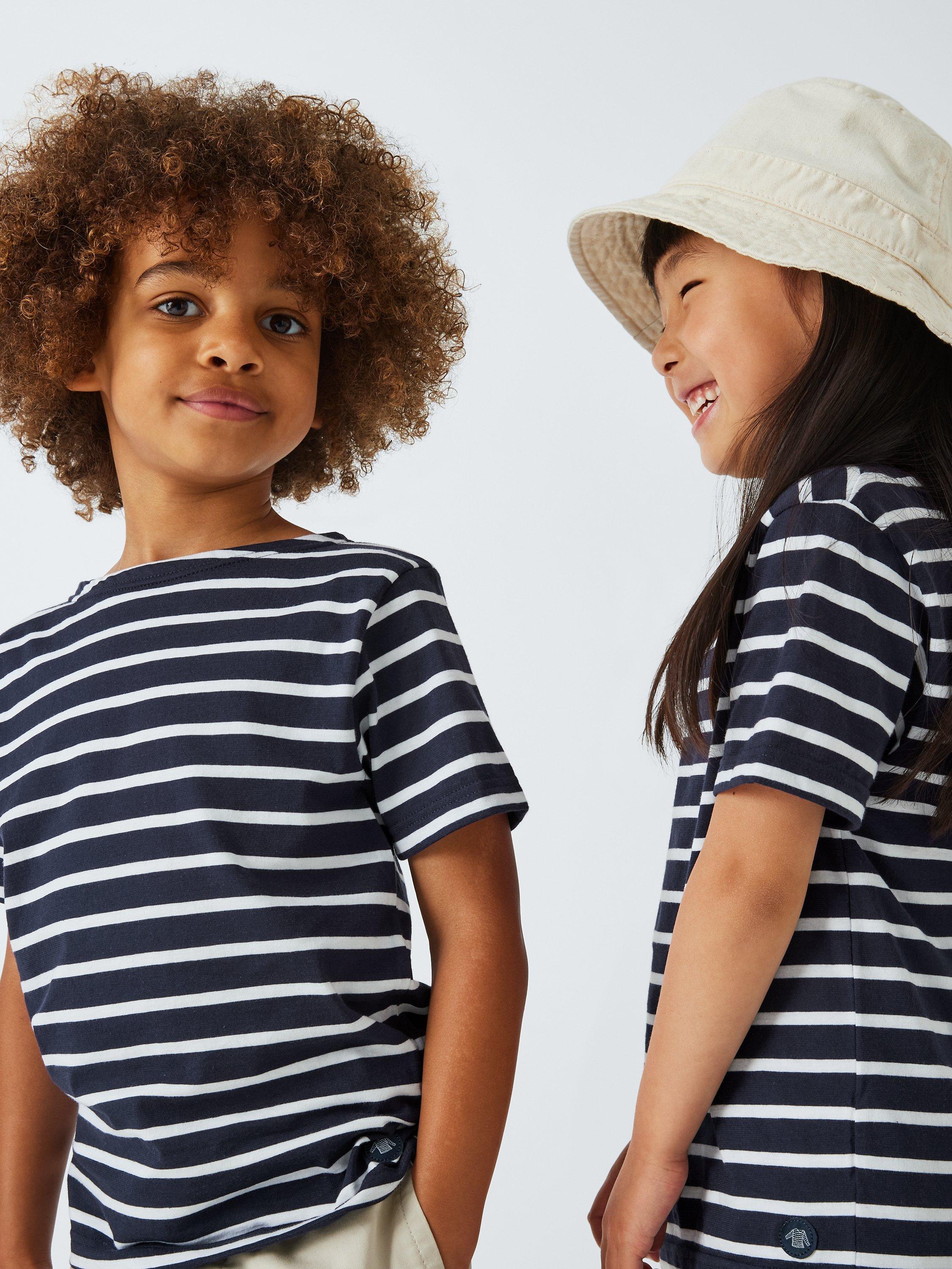 Product image 1 of 9, which shows Armor Lux Kids' Short Sleeve Stripe T-Shirt, Navy, 4 years