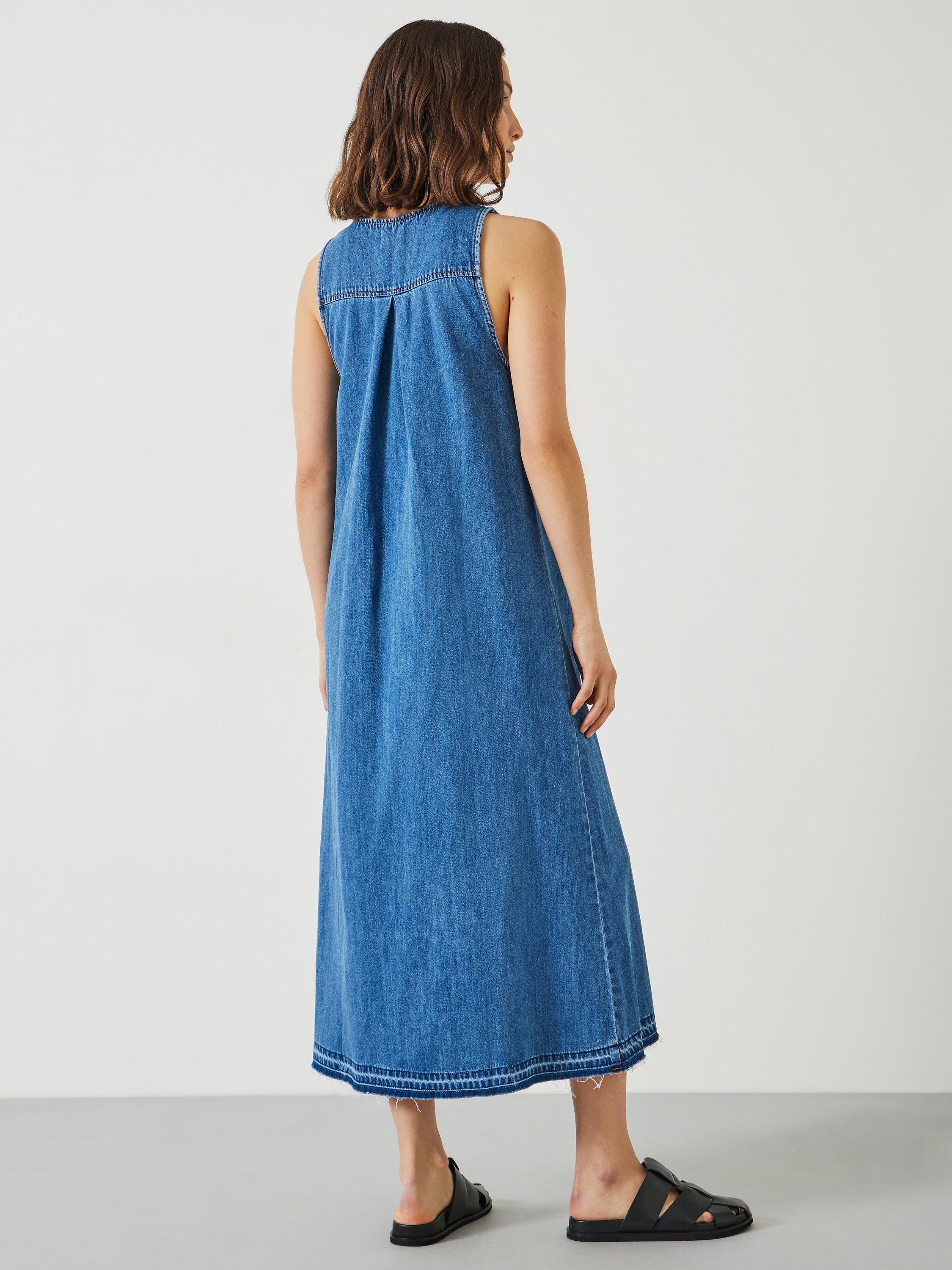 Product image 2 of 5, which shows HUSH Tatum Denim Raw Hem Maxi Dress, Mid Authentic Wash, 4