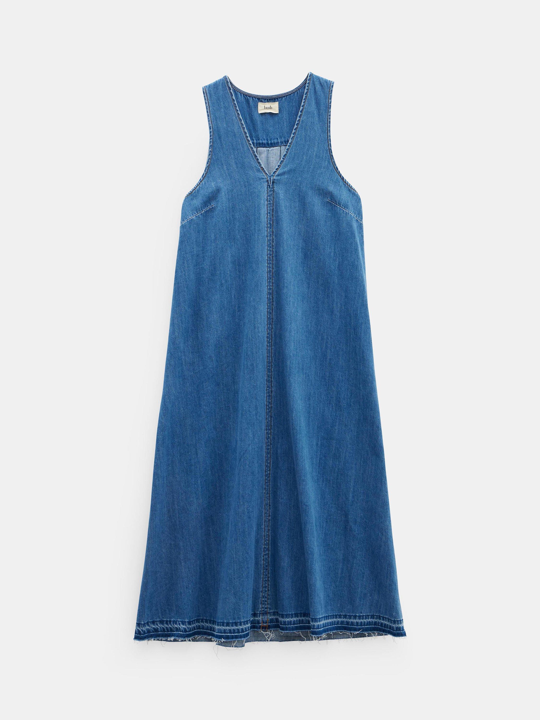 Product image 5 of 5, which shows HUSH Tatum Denim Raw Hem Maxi Dress, Mid Authentic Wash, 4