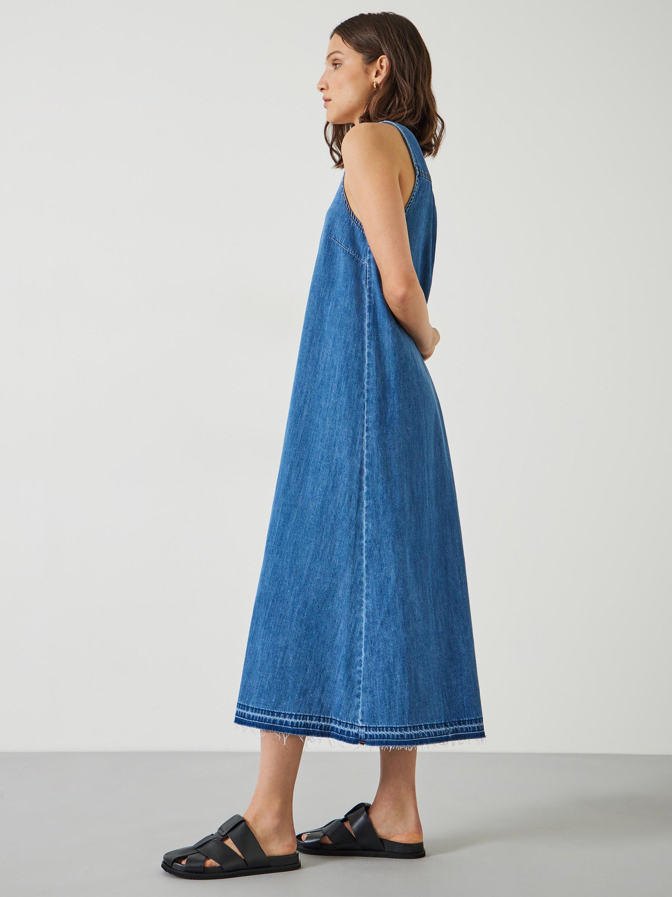 Product image 3 of 5, which shows HUSH Tatum Denim Raw Hem Maxi Dress, Mid Authentic Wash, 4