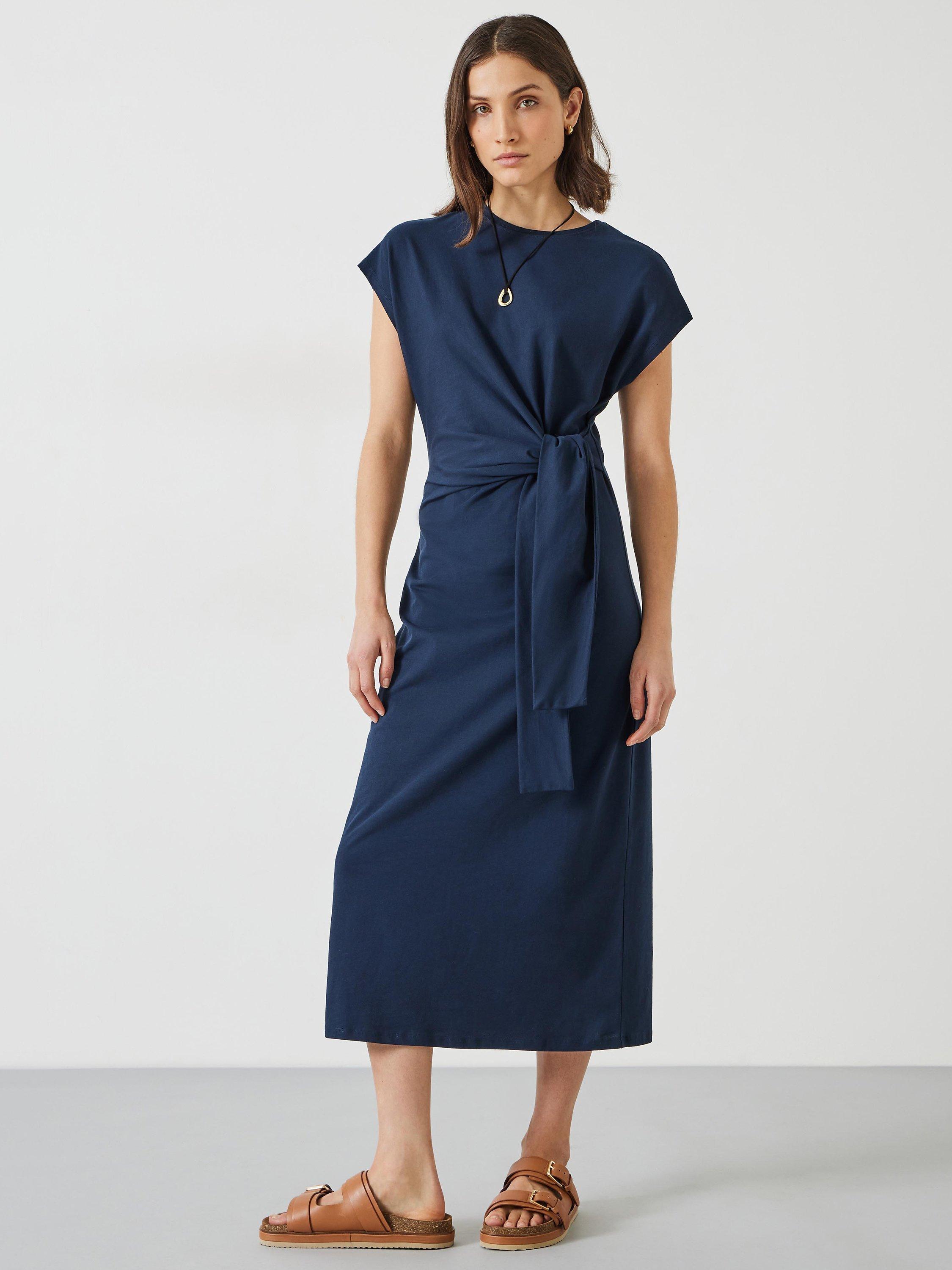 HUSH Trinny Midi Cotton Jersey Dress Midnight Navy