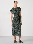 HUSH Trinny Abstract Print Midi Cotton Jersey Dress, Charcoal/Green