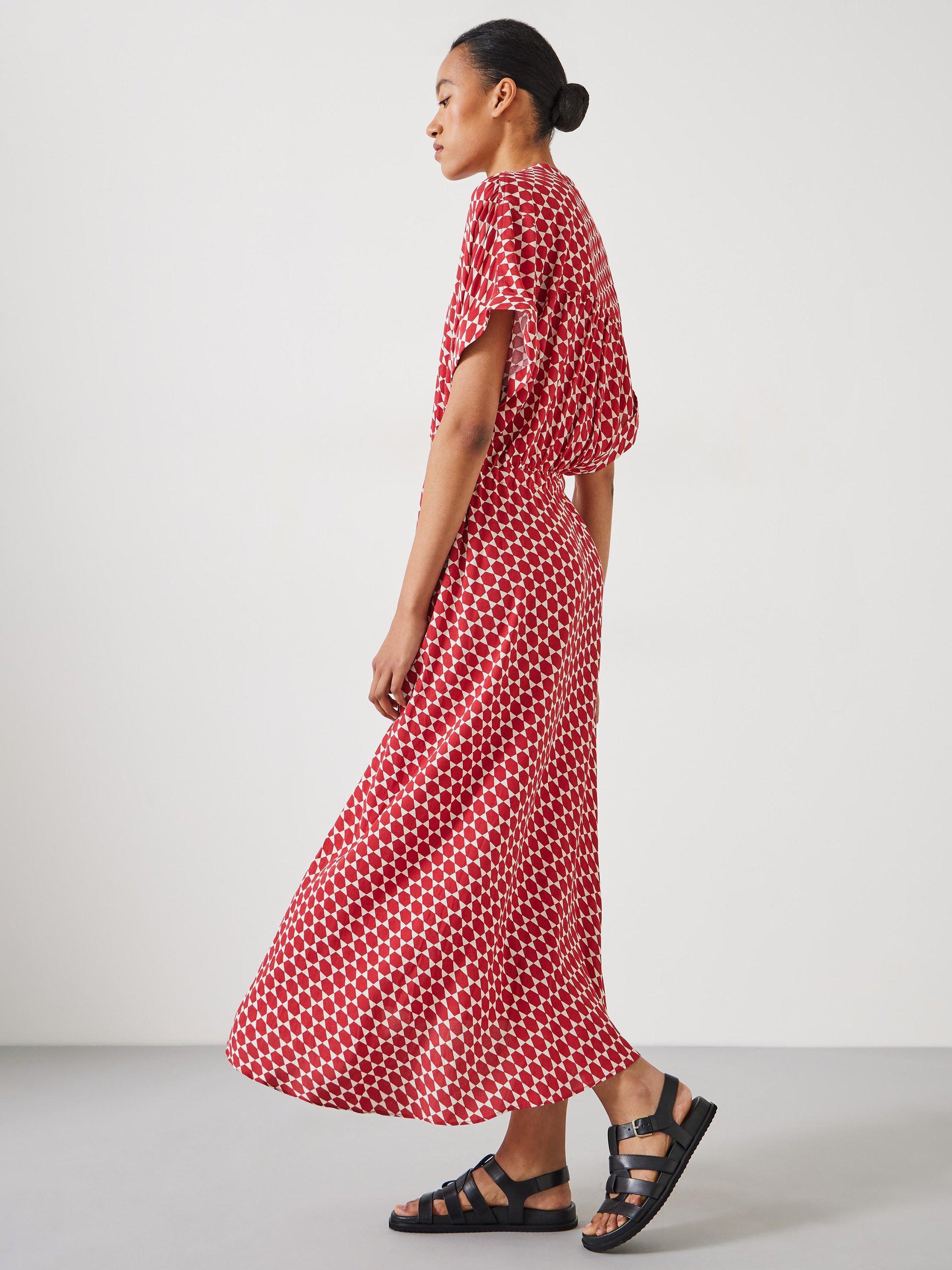 keisha grey red dress HUSH Keisha Geometric Print Maxi Shirt Dress, Geo Star Red