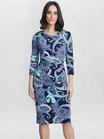 Gina Bacconi Alyssa Printed Jersey Cowl Neck Dress, Navy/Green