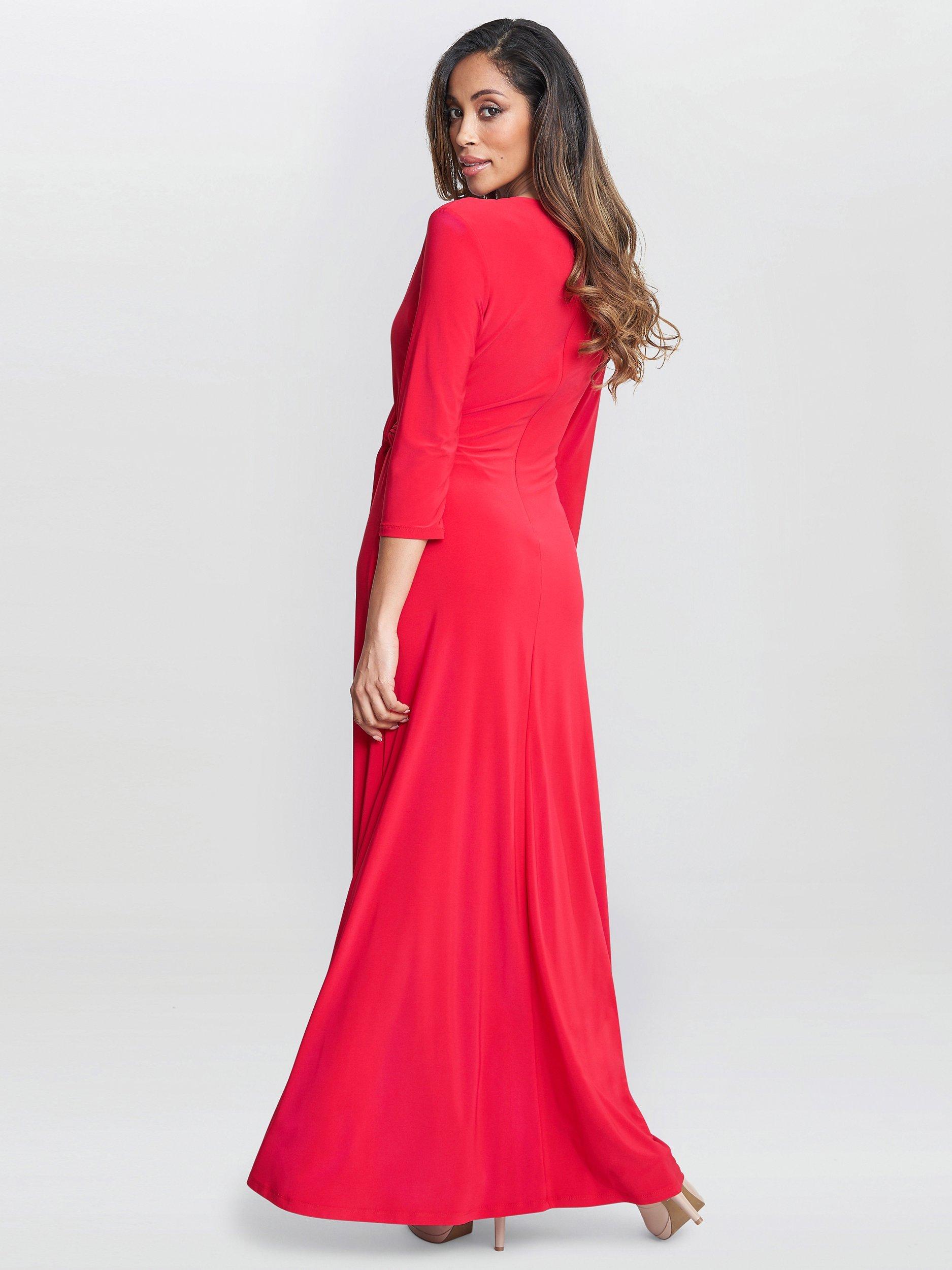 Product image 2 of 5, which shows Gina Bacconi Celine Jersey Wrap Maxi Dress, Red, 8