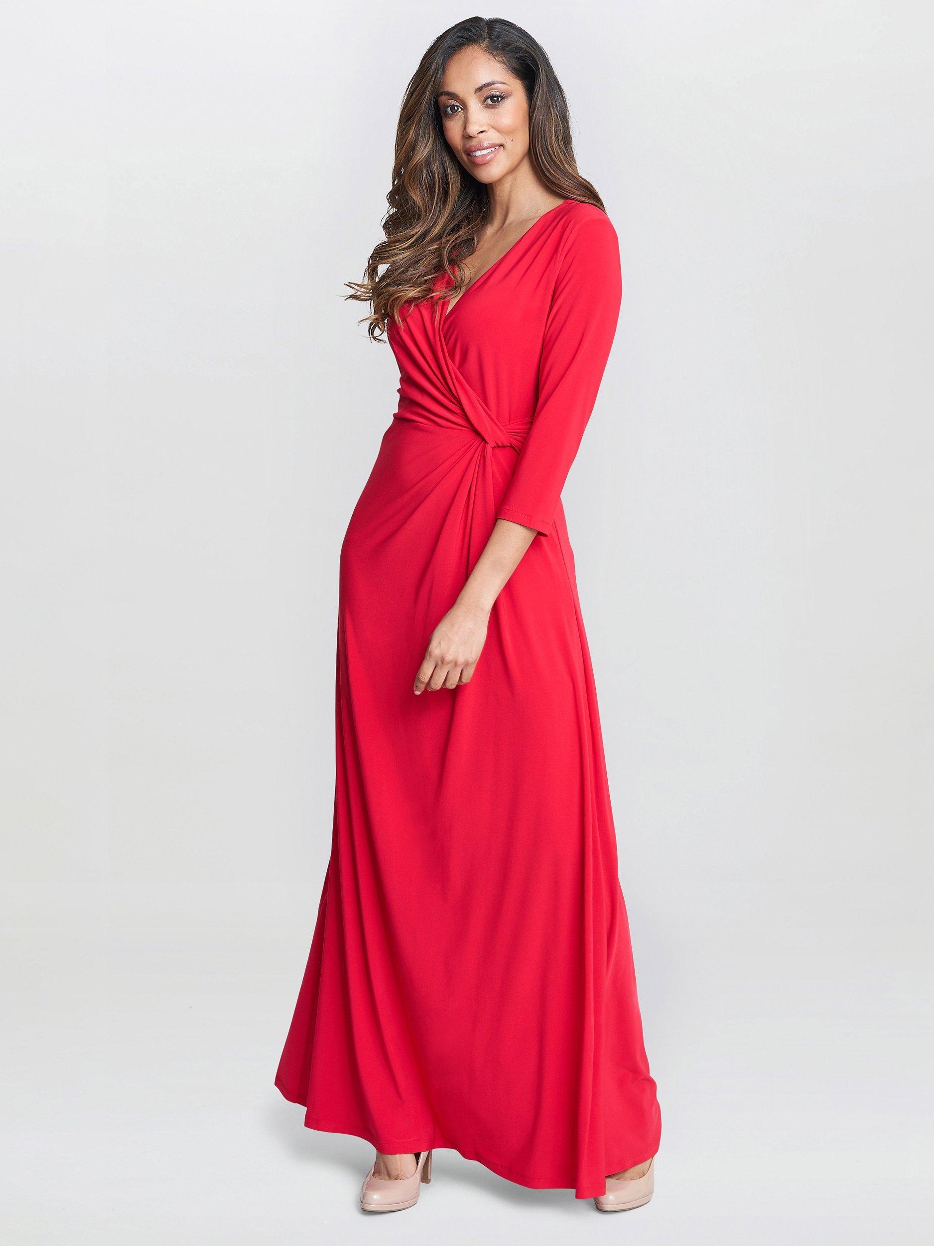 Product image 3 of 5, which shows Gina Bacconi Celine Jersey Wrap Maxi Dress, Red, 8