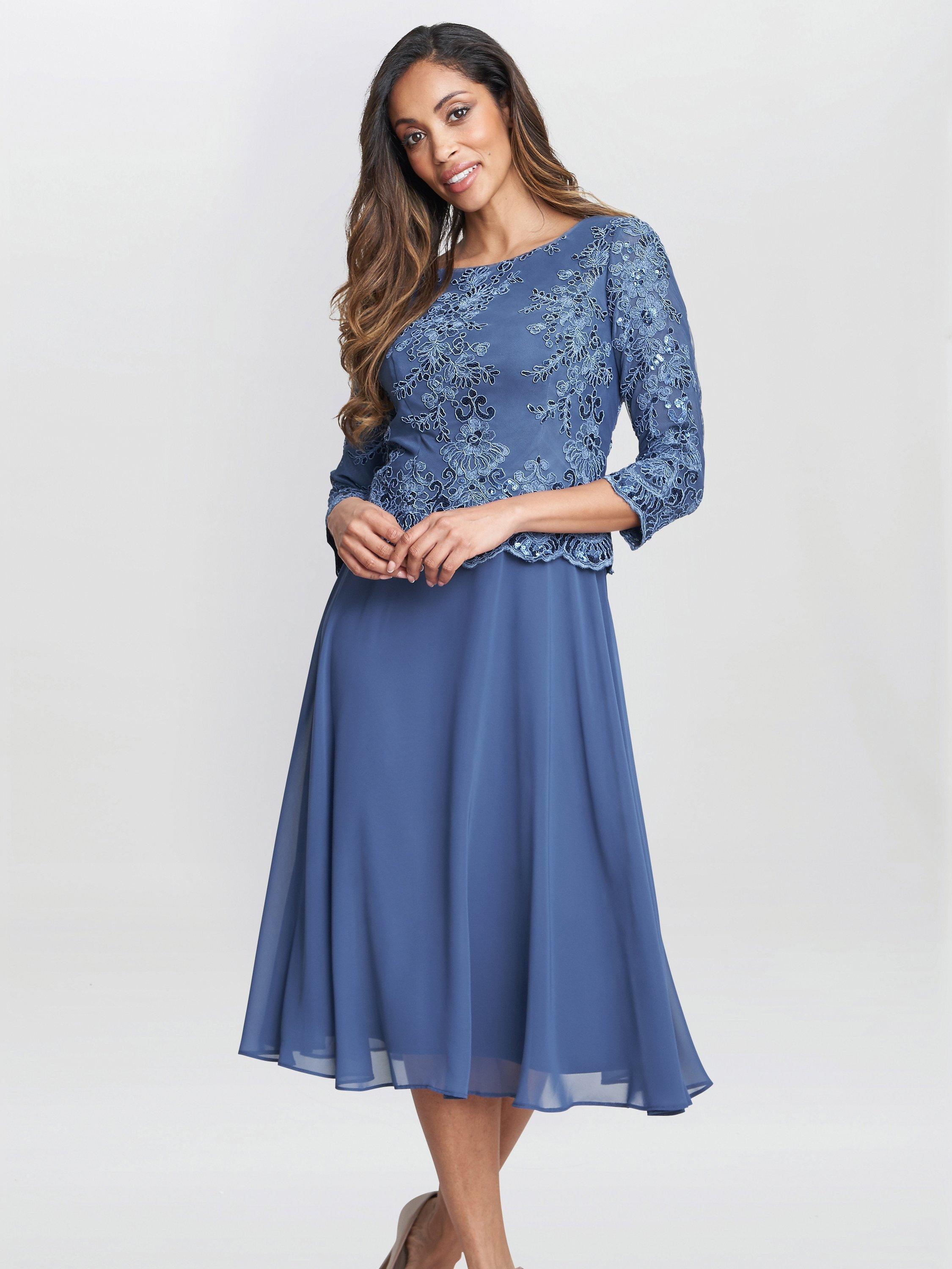 Gina Bacconi Priscilla Embellished Bodice A Line Dress Blue