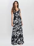 Gina Bacconi Flavia Floral Maxi Dress, Black/White