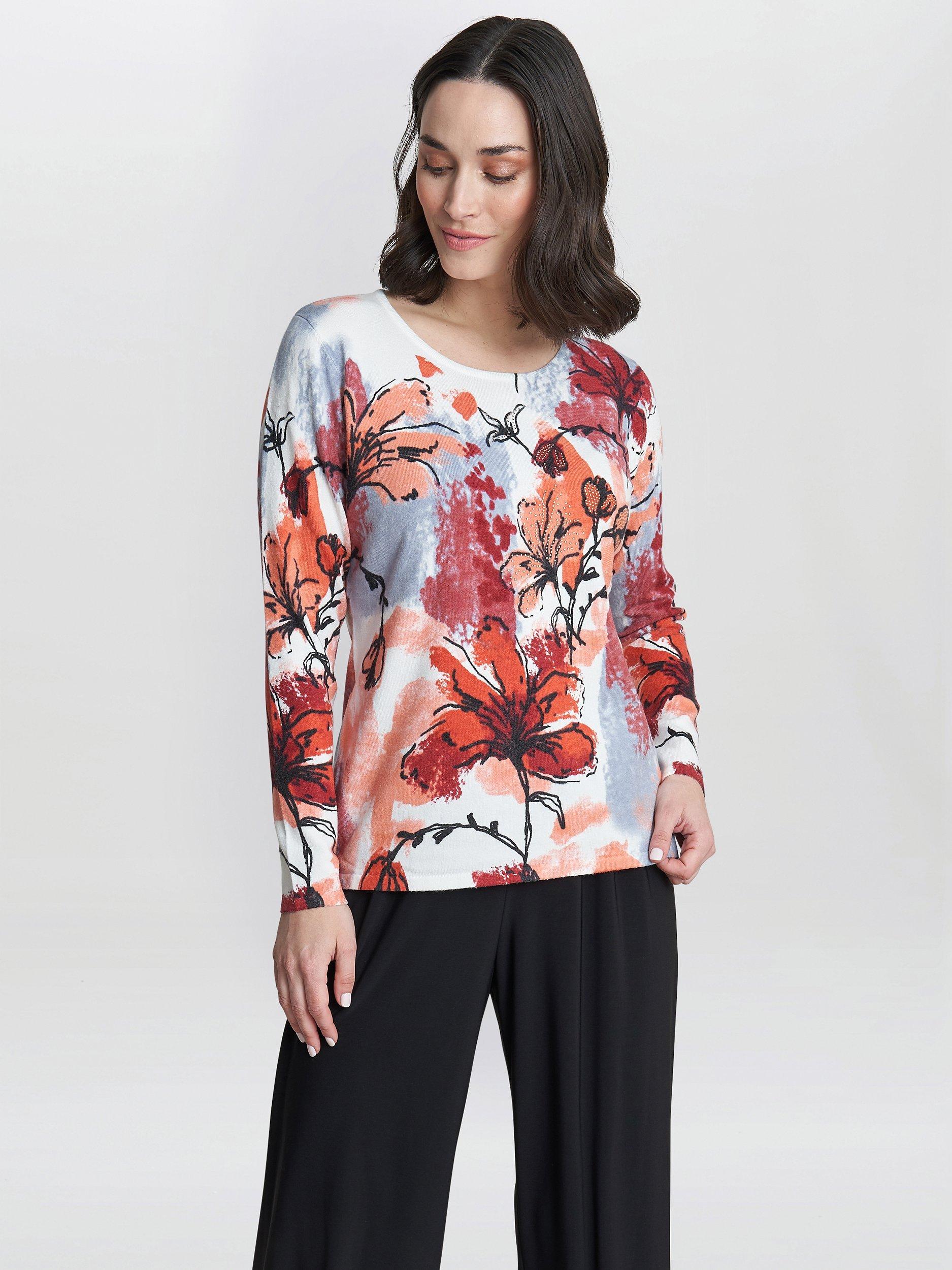 Product image 1 of 4, which shows Gina Bacconi Rosa Holiday Floral Jumper, Pink/Multi, S