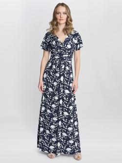 Gina Bacconi Faye Jersey Maxi Dress, Navy/White, Navy/White