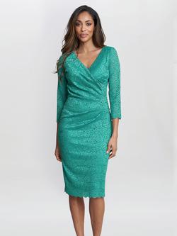 Gina Bacconi Melody Lace Wrap Dress, Turquoise, Jade