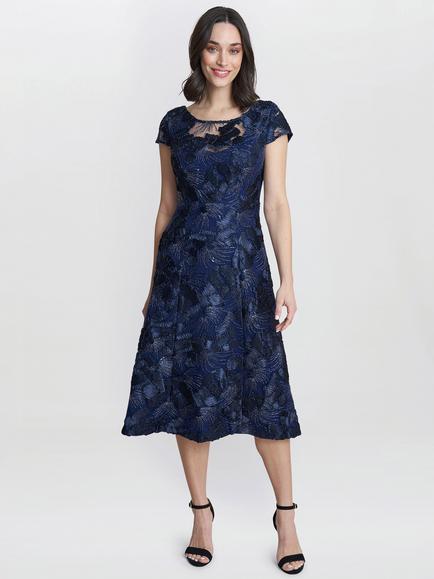 Gina Bacconi Abella Illusion Jewel Floral Dress, Navy, Navy