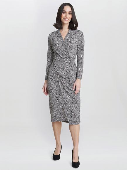 Gina Bacconi Janet Floral Ruched Waist Jersey Dress, Silver Grey, Silver Grey
