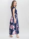 Gina Bacconi Billie Printed High Low Dress With Tie Belt, Navy/Multi