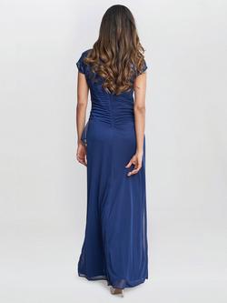 Gina Bacconi Cecilia Maxi Dress Embroidered Illusion Neckline, Navy - view 2, Navy