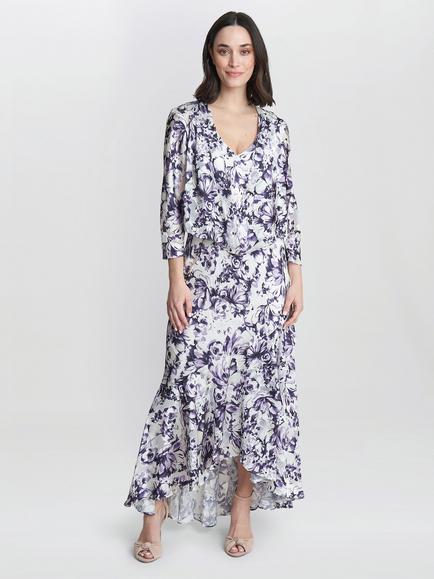 Gina Bacconi Rina Sleeveless Midi Dress And Jacket, Ivory / Purple, Ivory / Purple