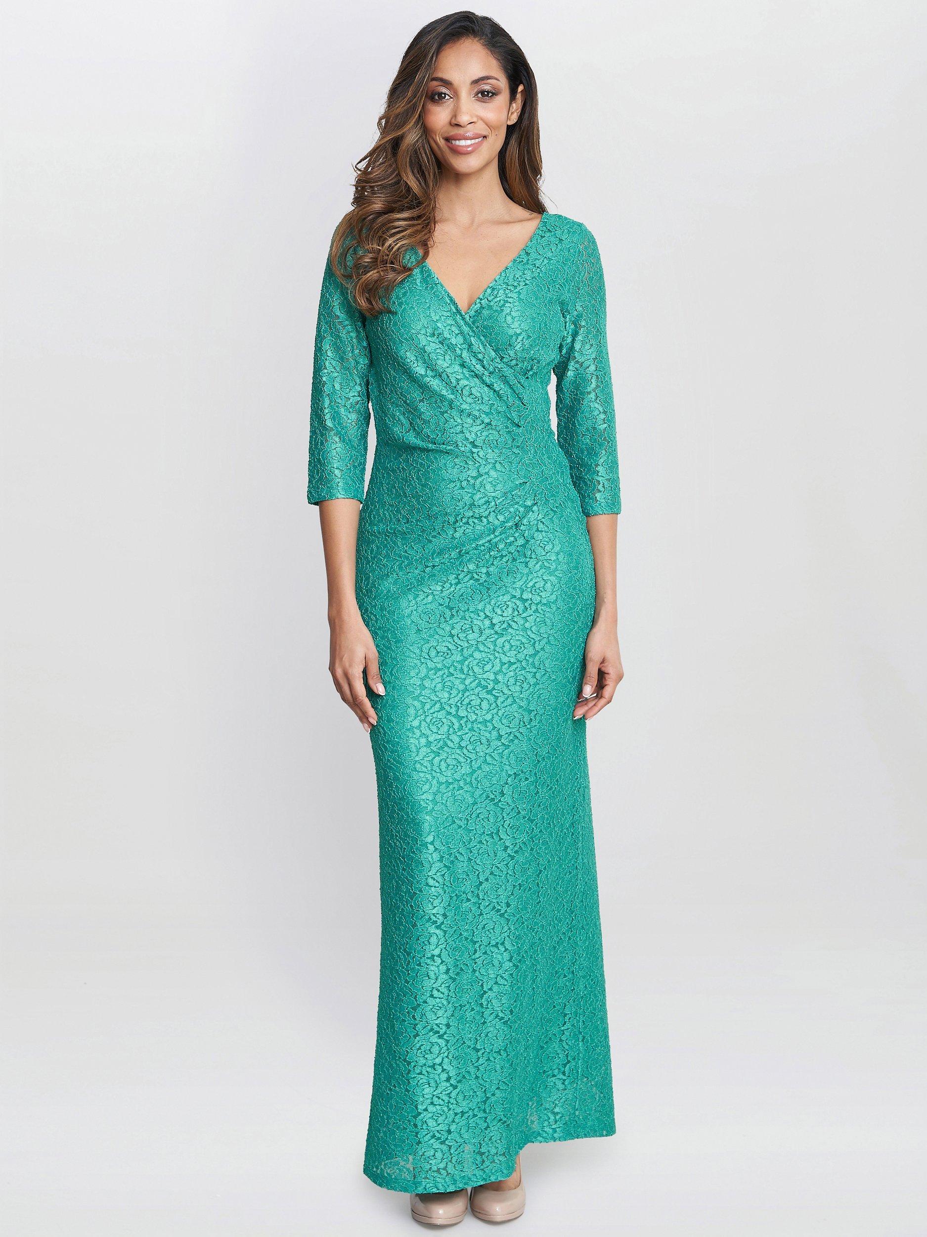 Product image 1 of 5, which shows Gina Bacconi Fearne Lace Wrap Maxi Dress, Jade, 10
